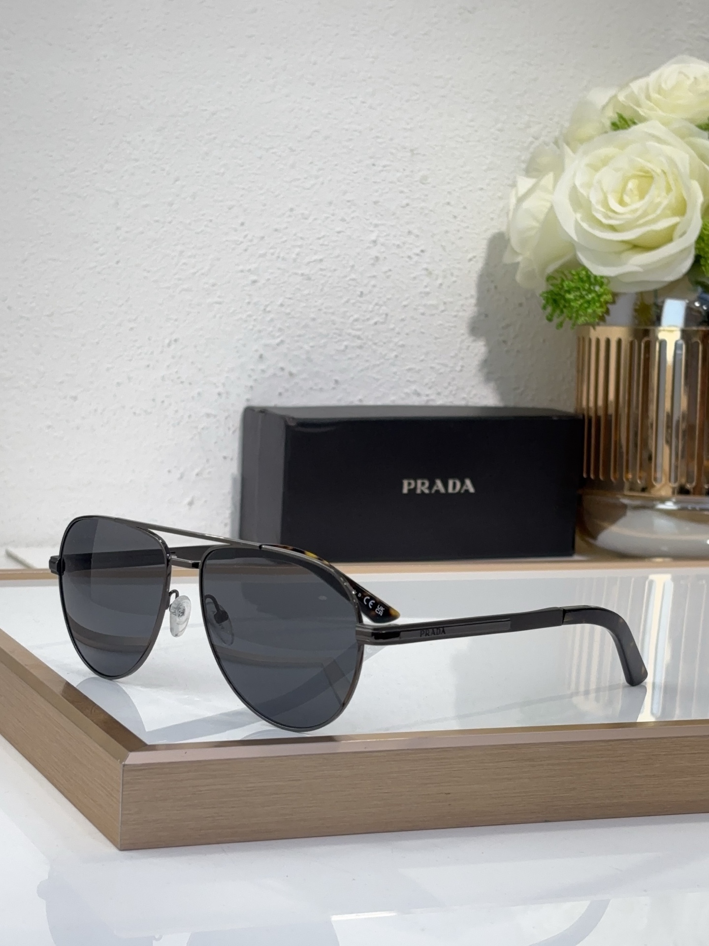 Prada Black Metal Aviator Sunglasses with Tortoiseshell Accents (Model: PR9892S)