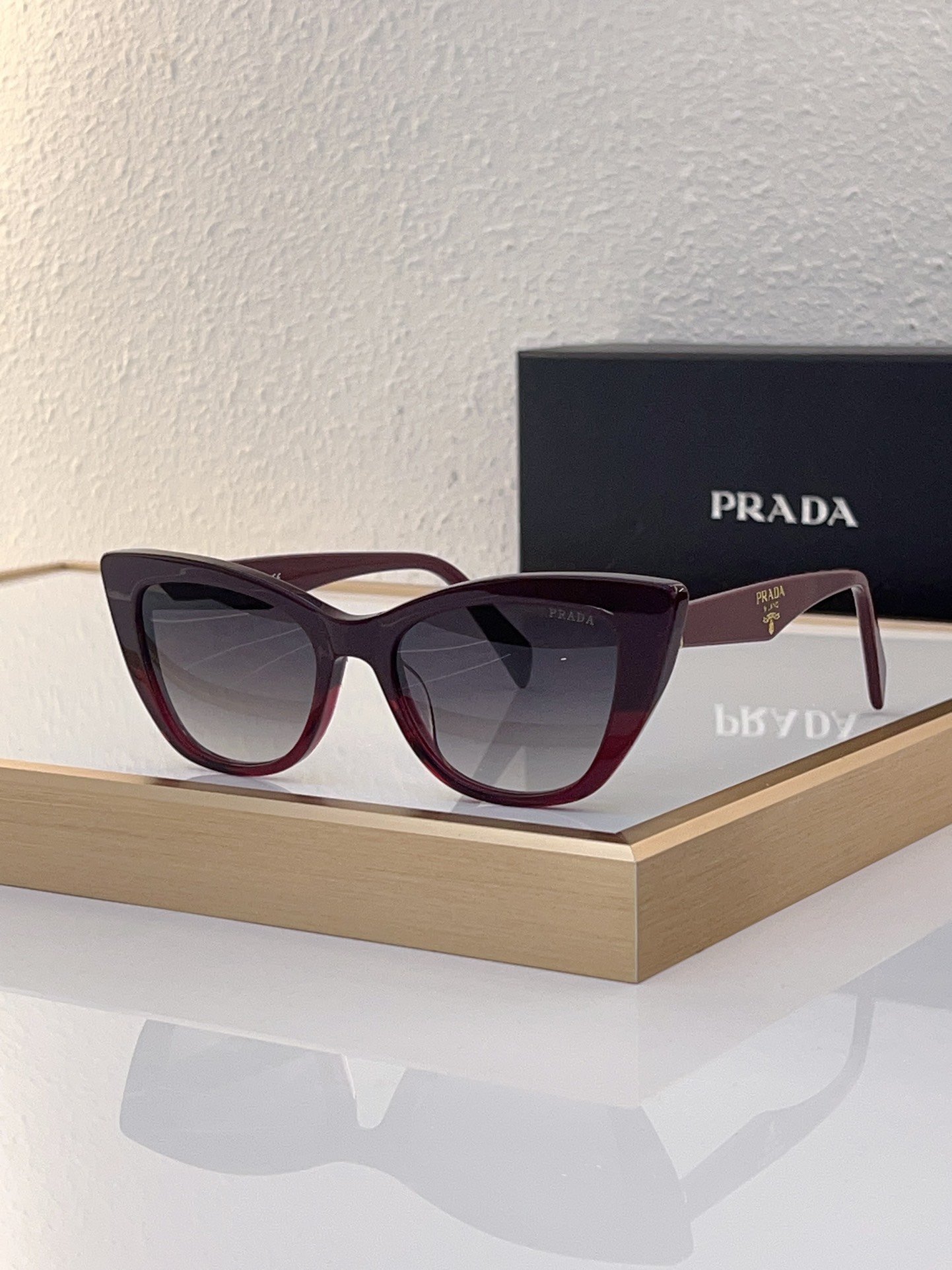 Prada Burgundy Acetate Cat - Eye Sunglasses with Gradient Lenses (Model: PR9670S)