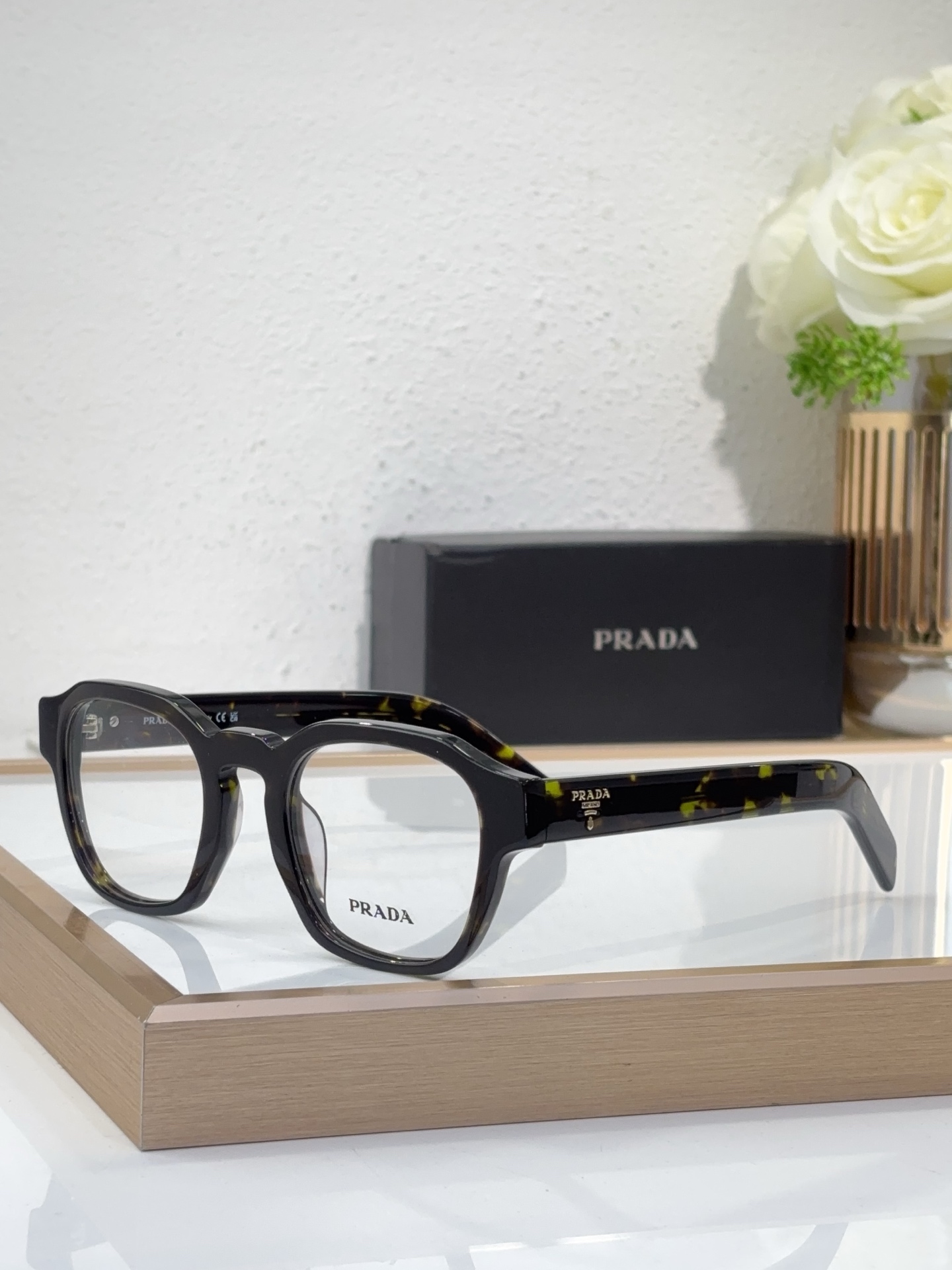 Prada Dark Tortoiseshell Acetate Square Optical Glasses (Model: PR8670O)