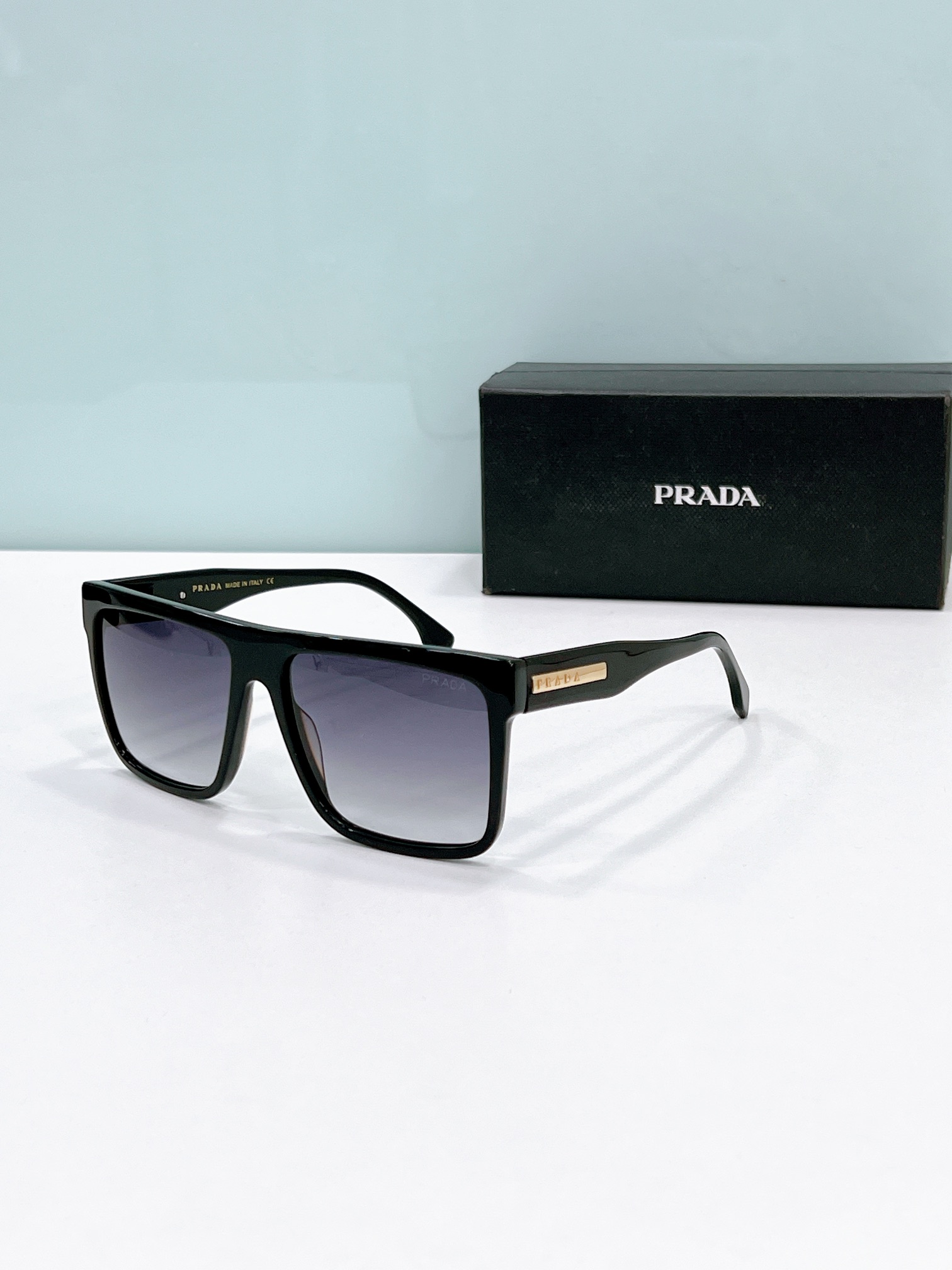 Prada Black Acetate Square Sunglasses with Gold Accents (Model: PR4892S)