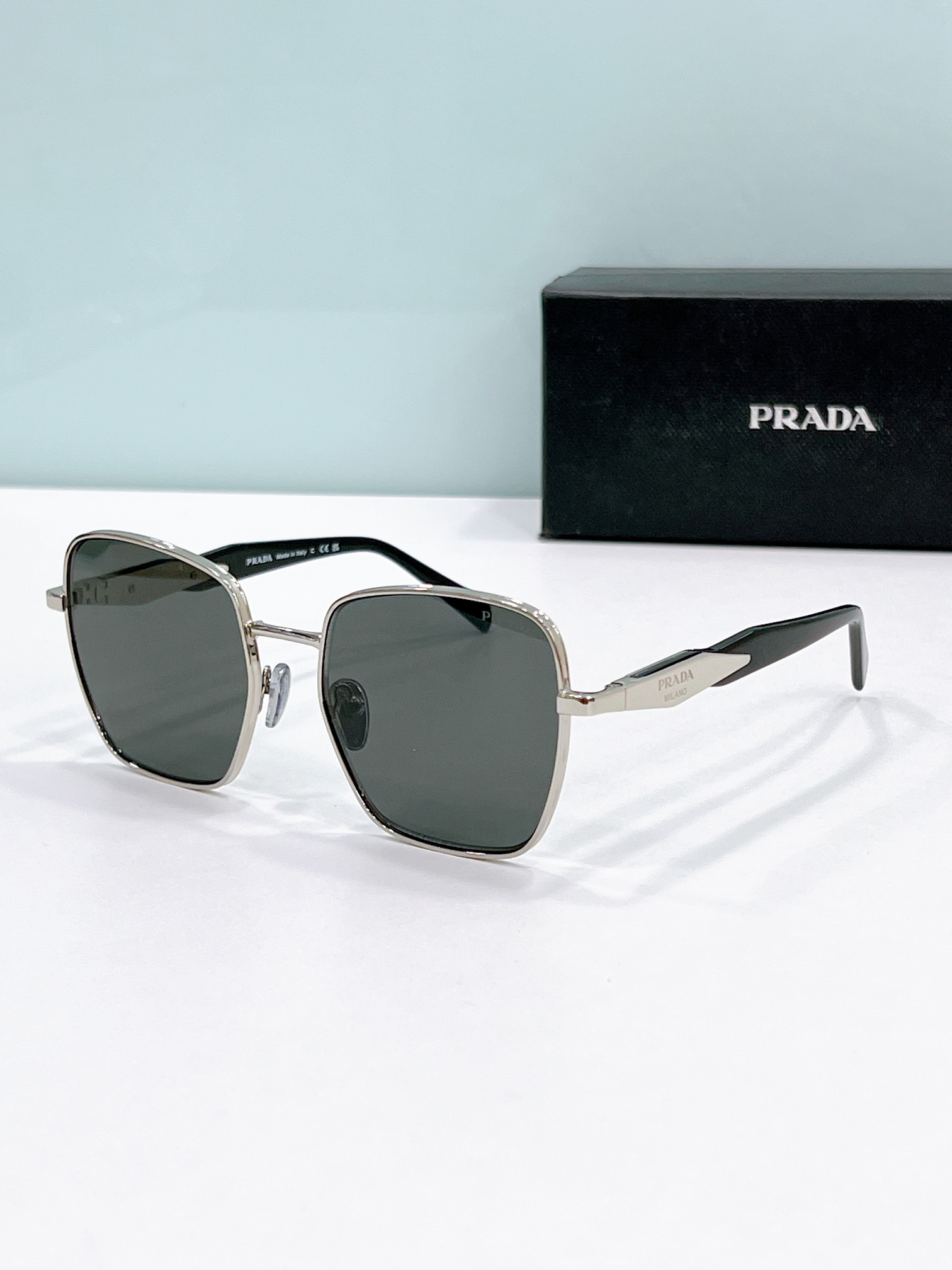 Prada Silver - Tone Metal Square Sunglasses (Model: PR4125S)