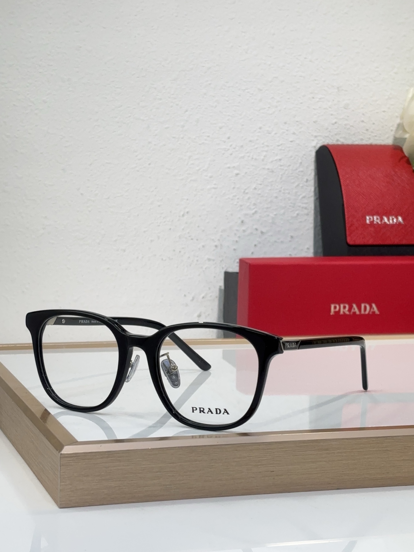 Prada Black Acetate Square Optical Glasses with Gold Accents (Model: PR1903O)