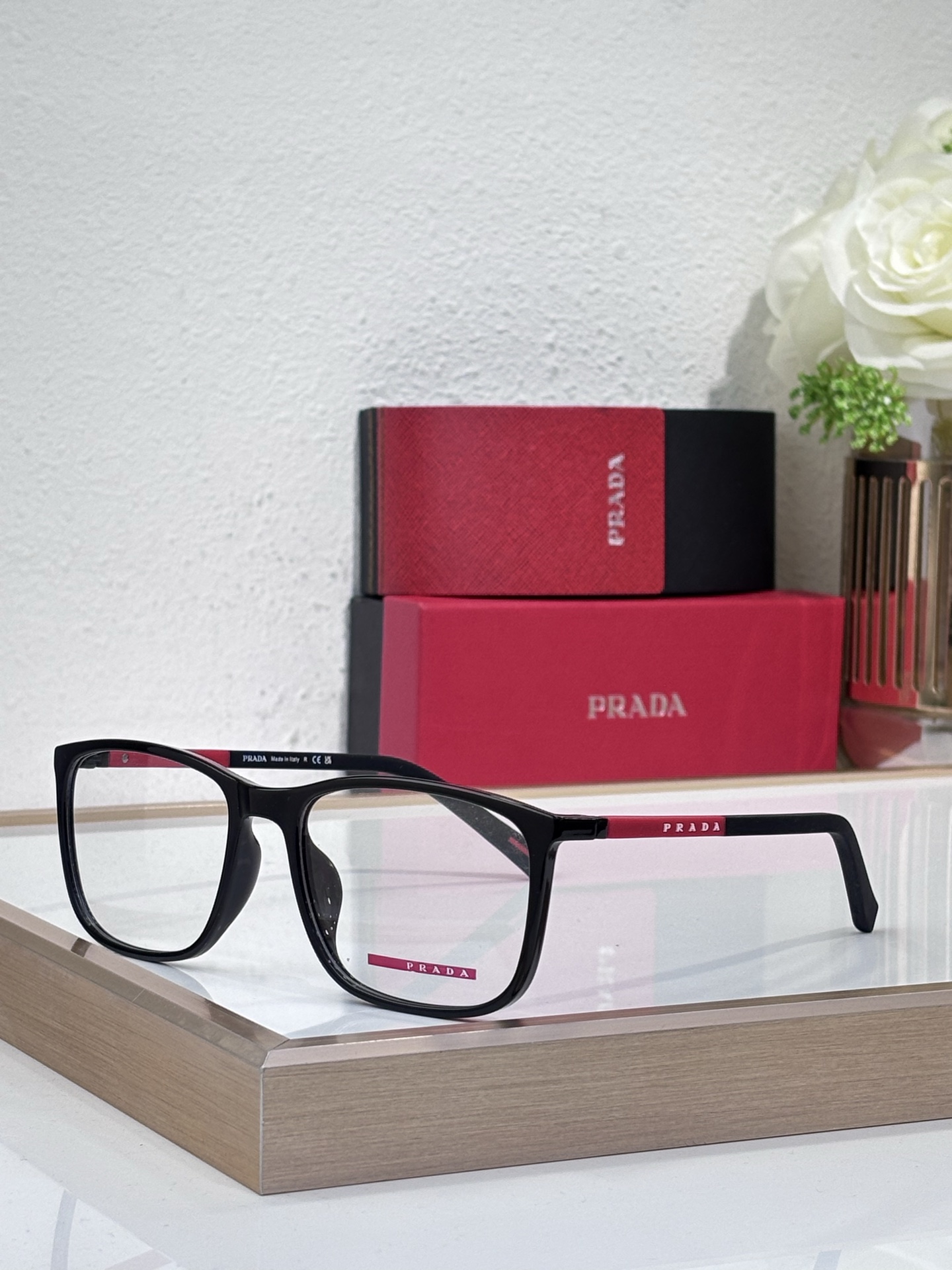 Prada Black Acetate Square Optical Glasses (Model: PR5566O)