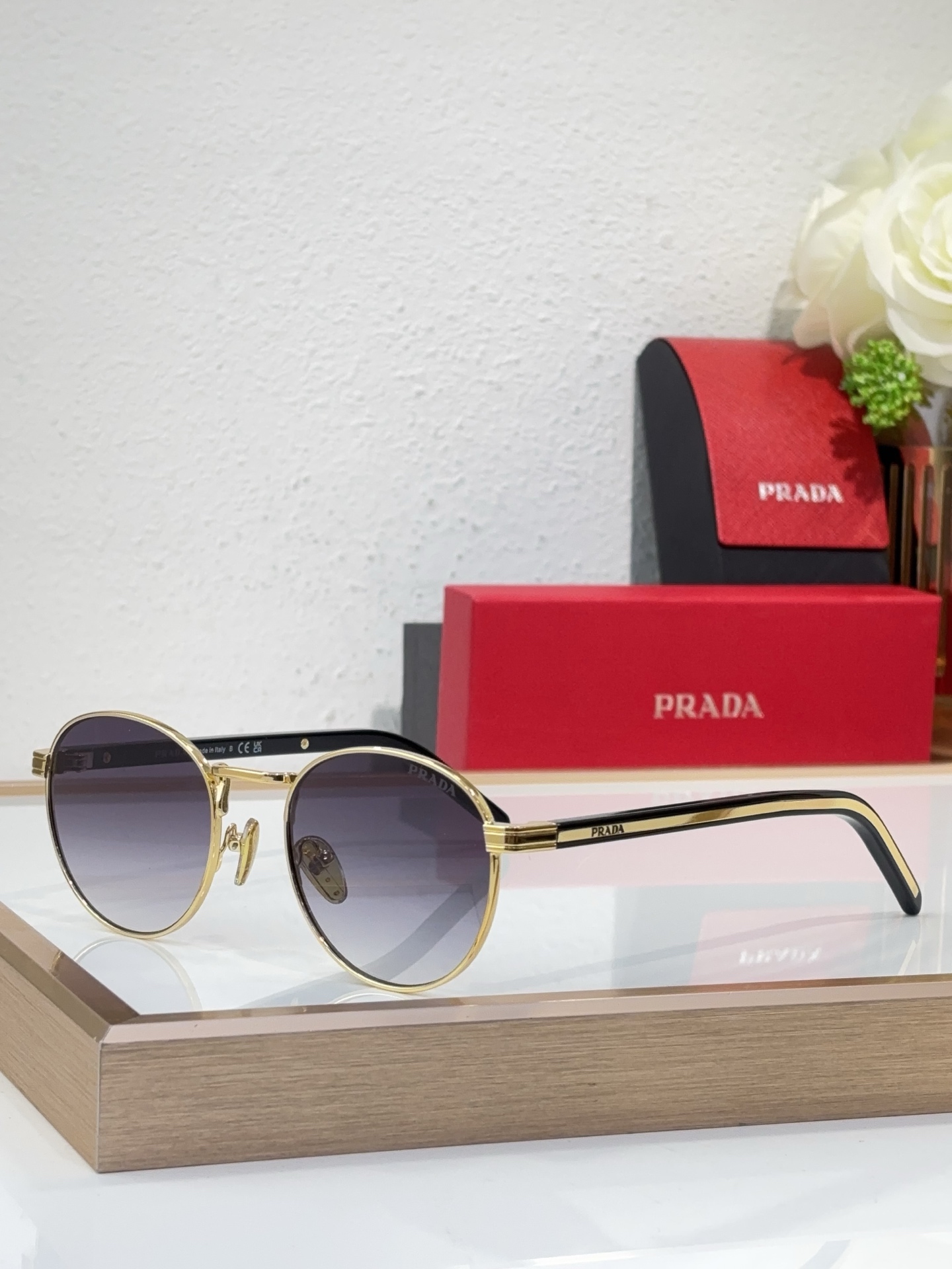 Prada Gold - Tone Metal Round Gradient Sunglasses (Model: PR3344S)