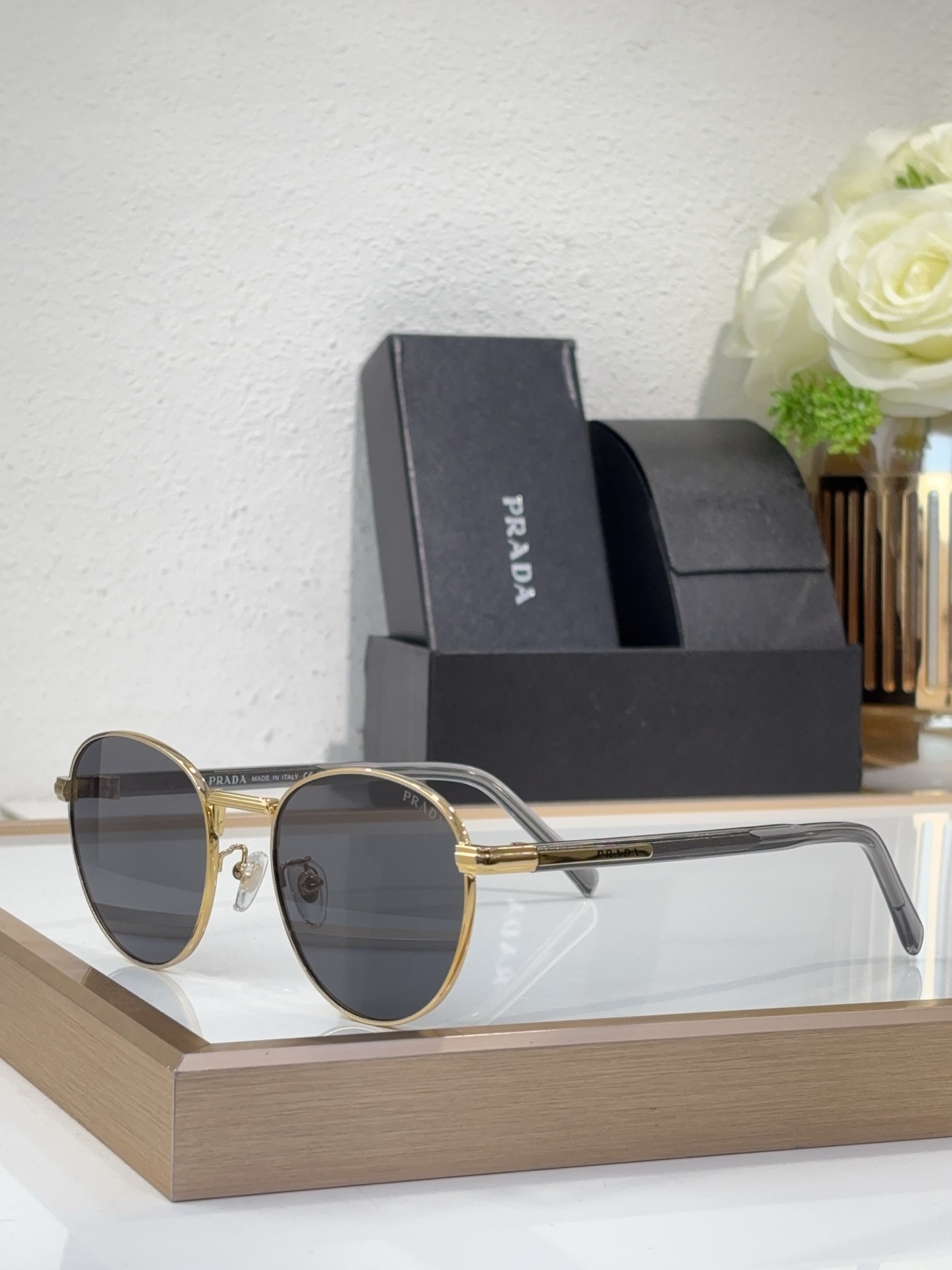 Prada Gold - Tone Metal Round Sunglasses (Model: PR9876S)