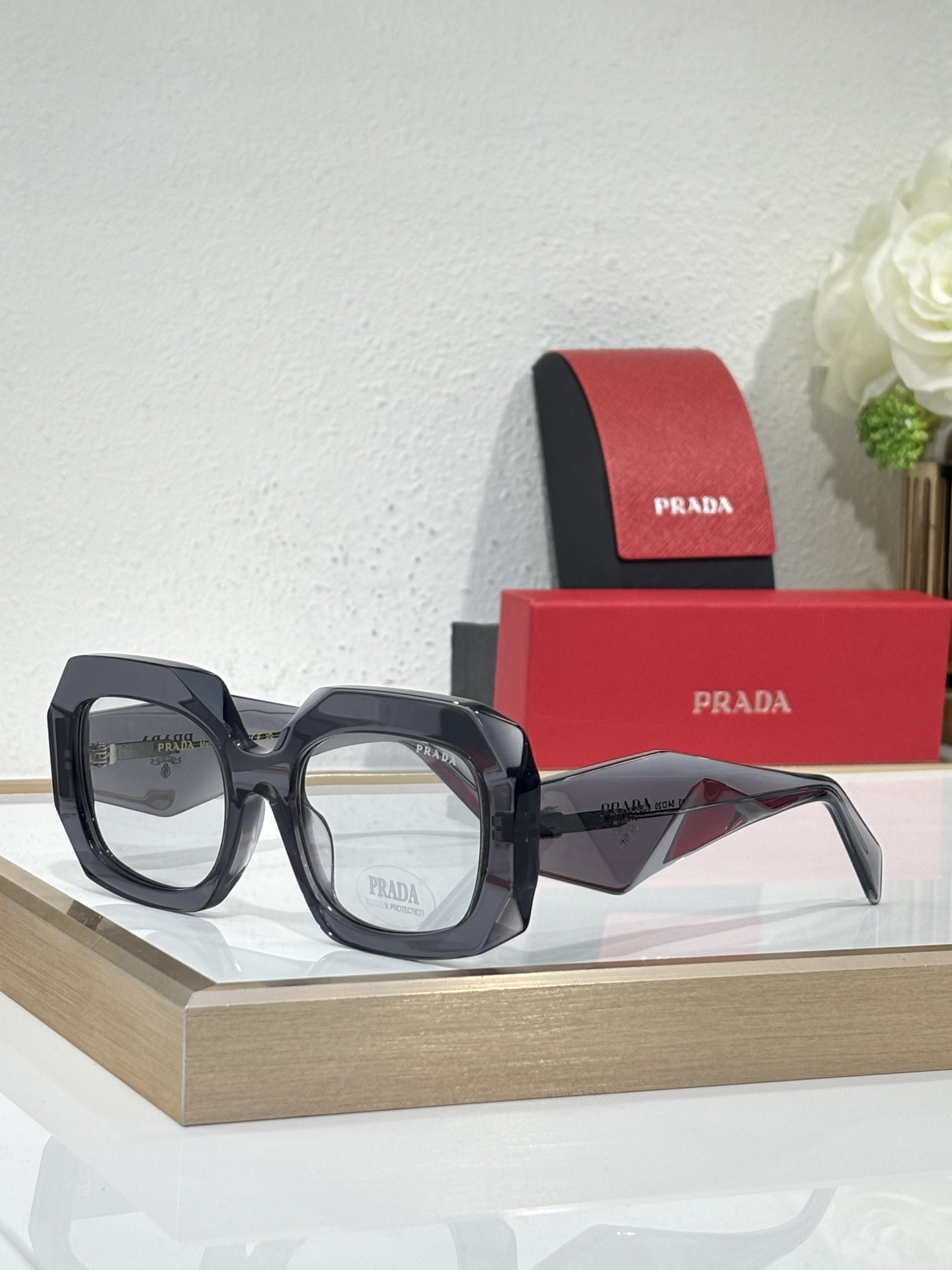Prada Black Acetate Octagonal Sunglasses (Model: PR9876S)