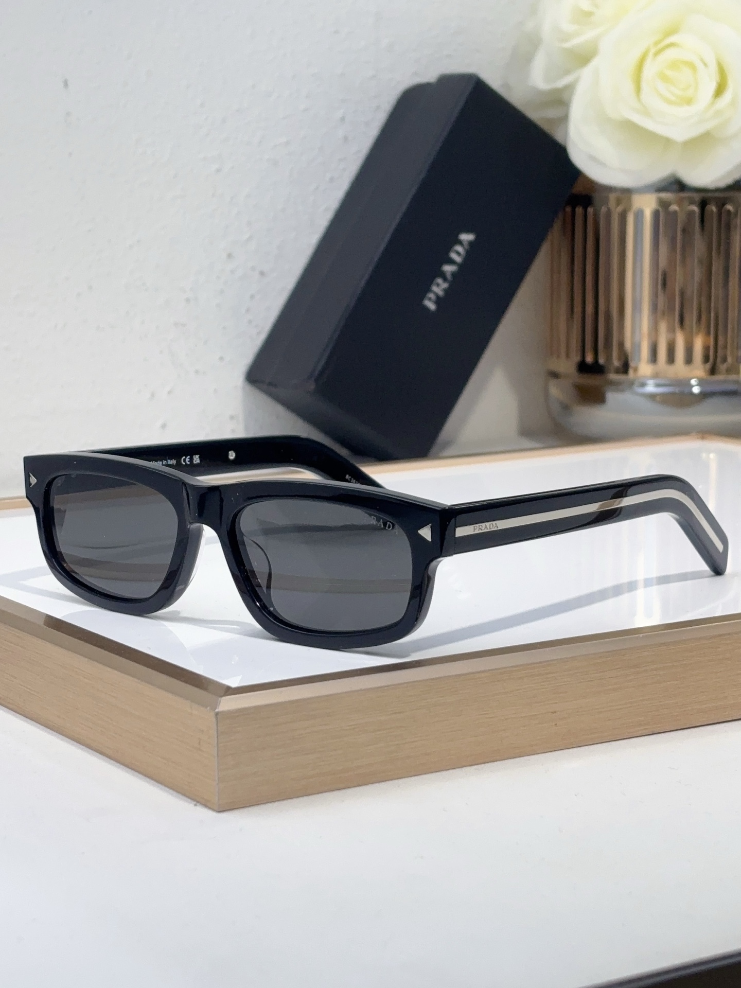 Prada Black Acetate Square Sunglasses with Contrast Accents (Model: PR05XS)