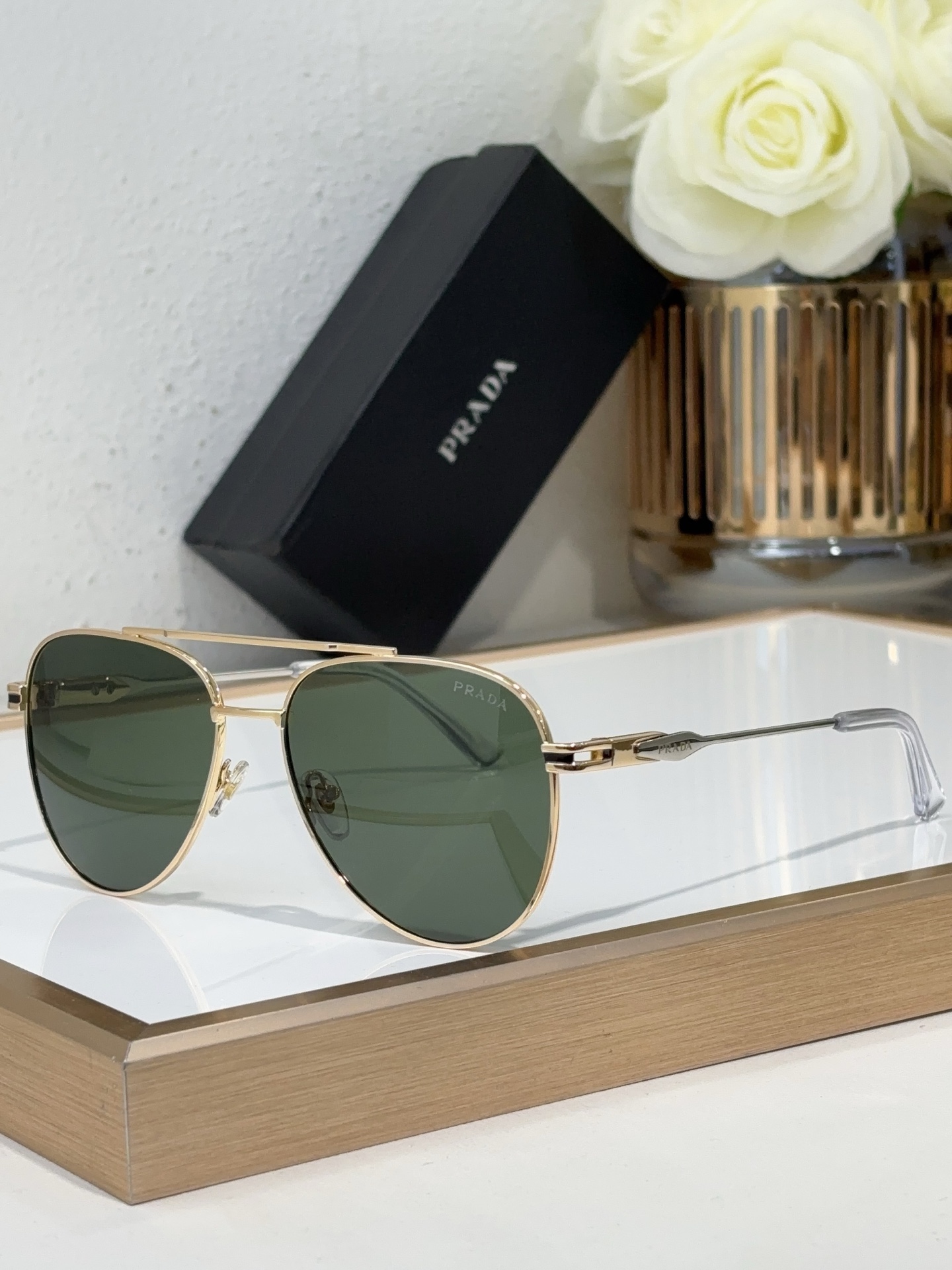 Prada Gold - Tone Metal Aviator Sunglasses (Model: PR5566S)