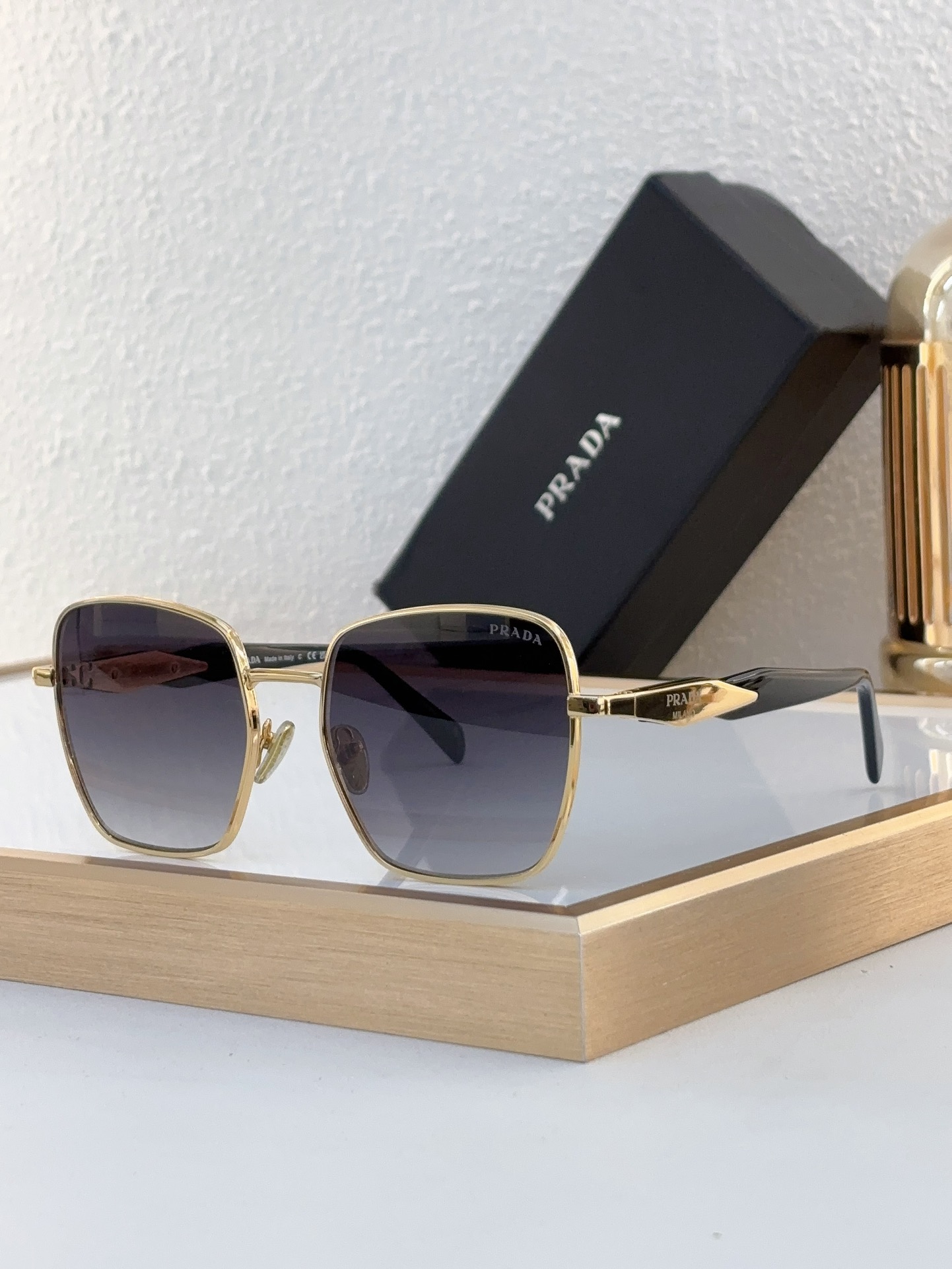 Prada Gold - Metal Square Sunglasses with Gradient Gray Lenses (Model: PR4444S)