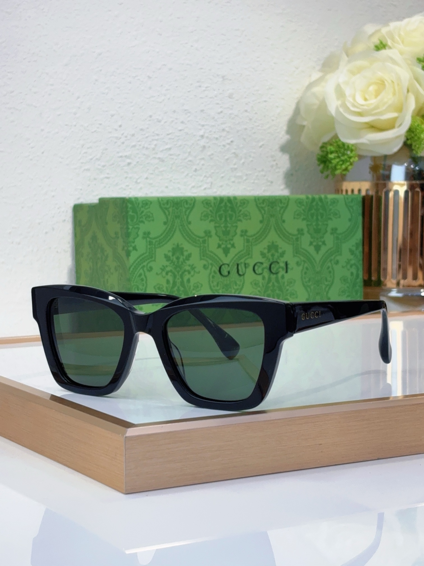 Gucci Black Acetate Square - Cat Eye Sunglasses (Model: GG1605S)