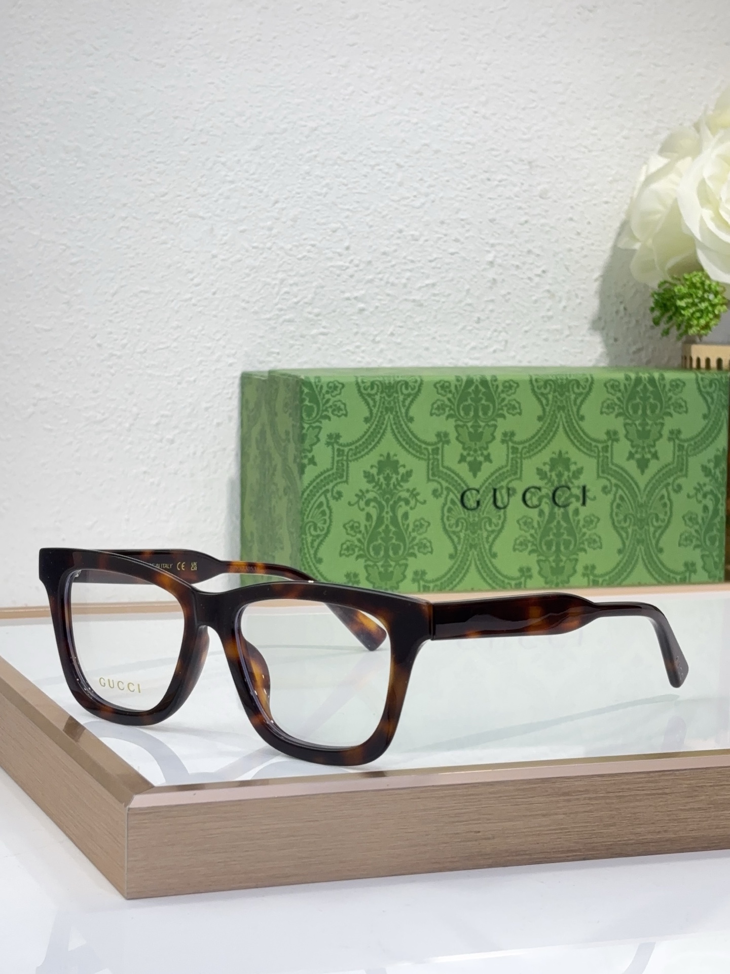 Gucci Tortoise - Effect Acetate Square Optical Frames (Model: GG0963O)