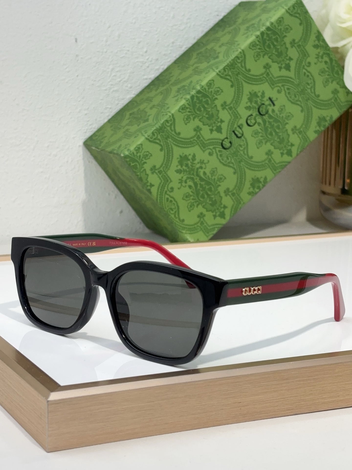 Gucci Black Acetate Square Sunglasses with Web Stripe (Model: GG1324S)