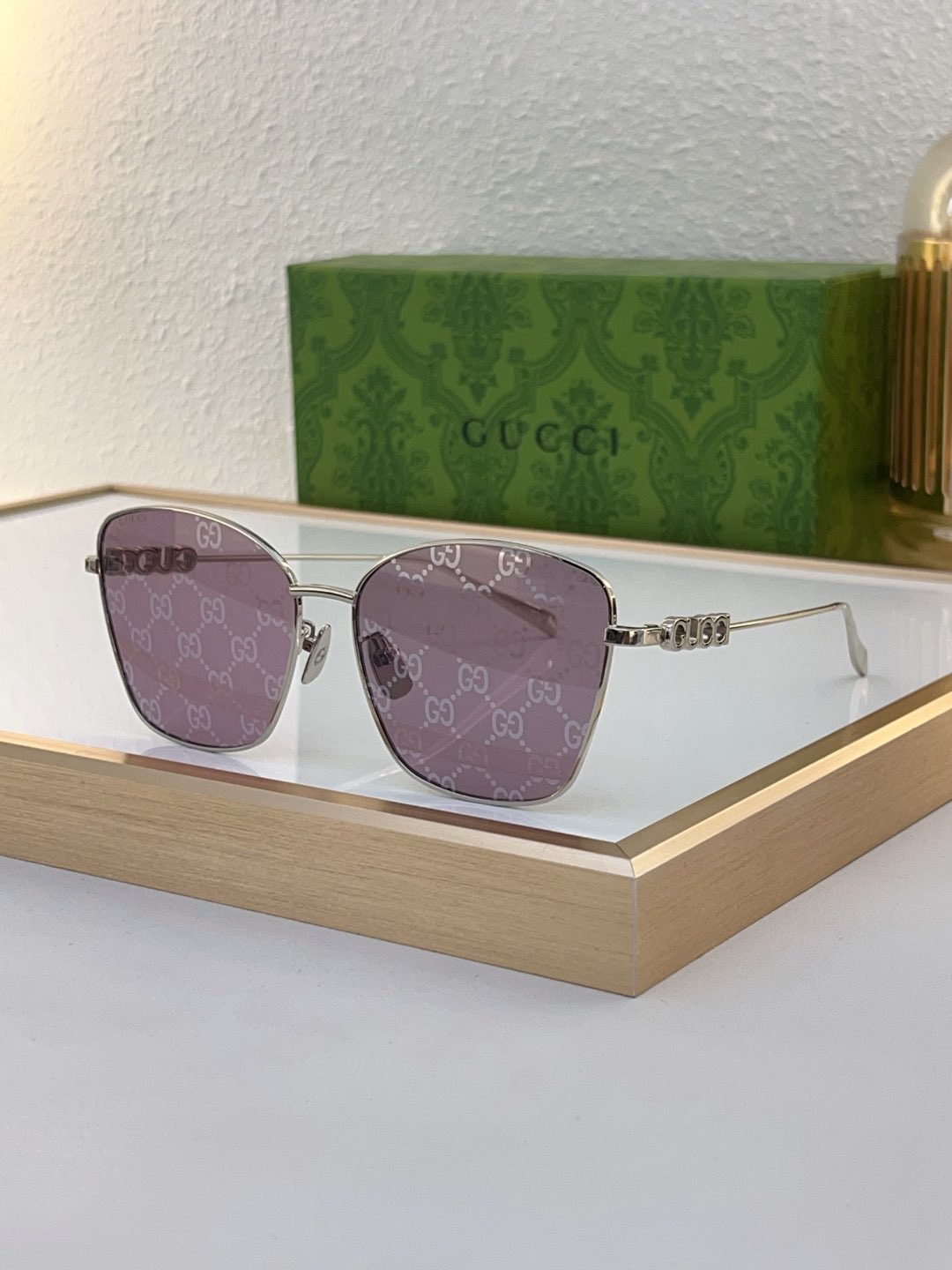 Gucci Silver - Tone GG - Patterned Square Sunglasses (Model: GG1301S)