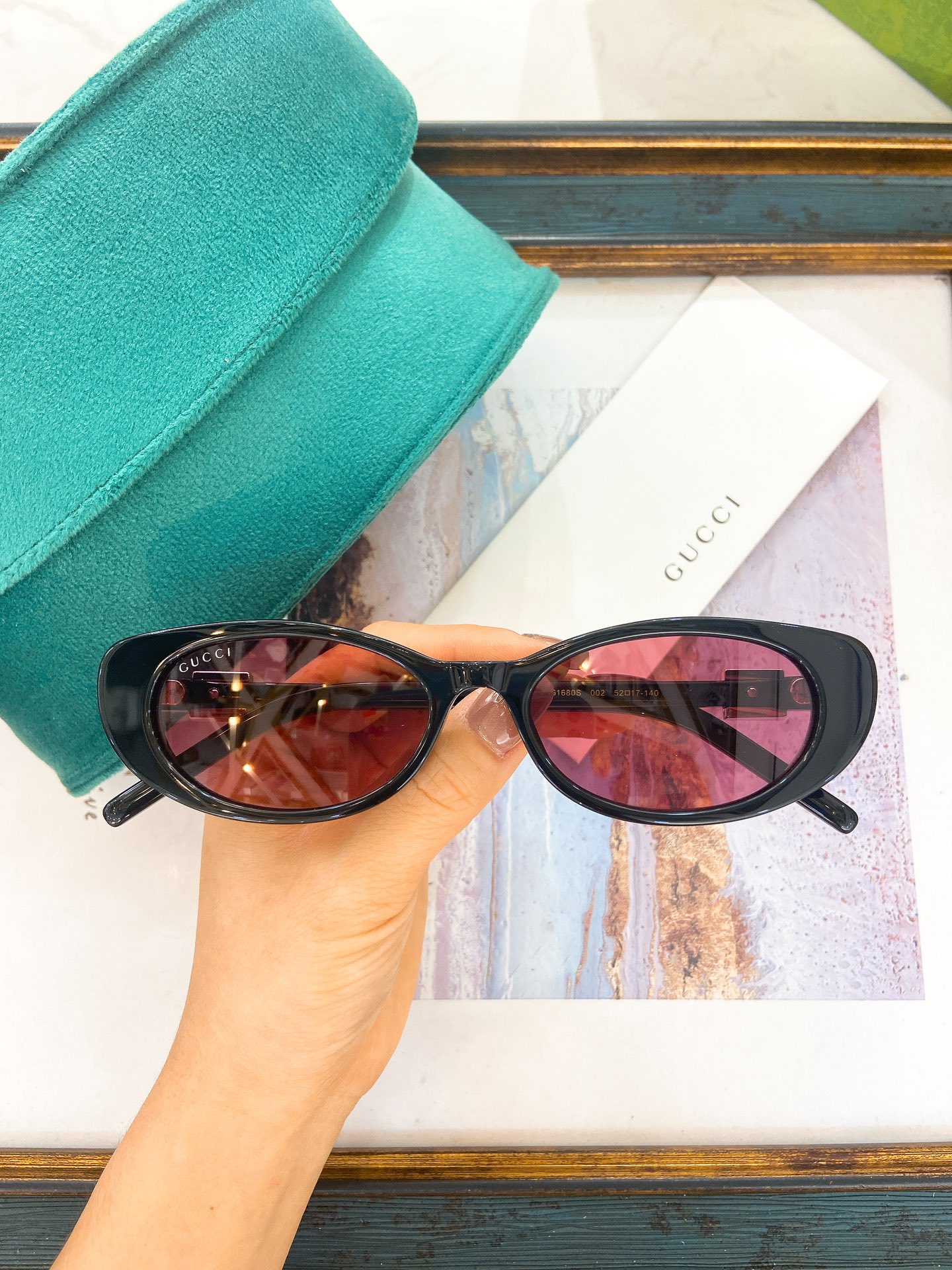 Gucci Oval Acetate Sunglasses with Pink Lenses (Model: GG1237S)