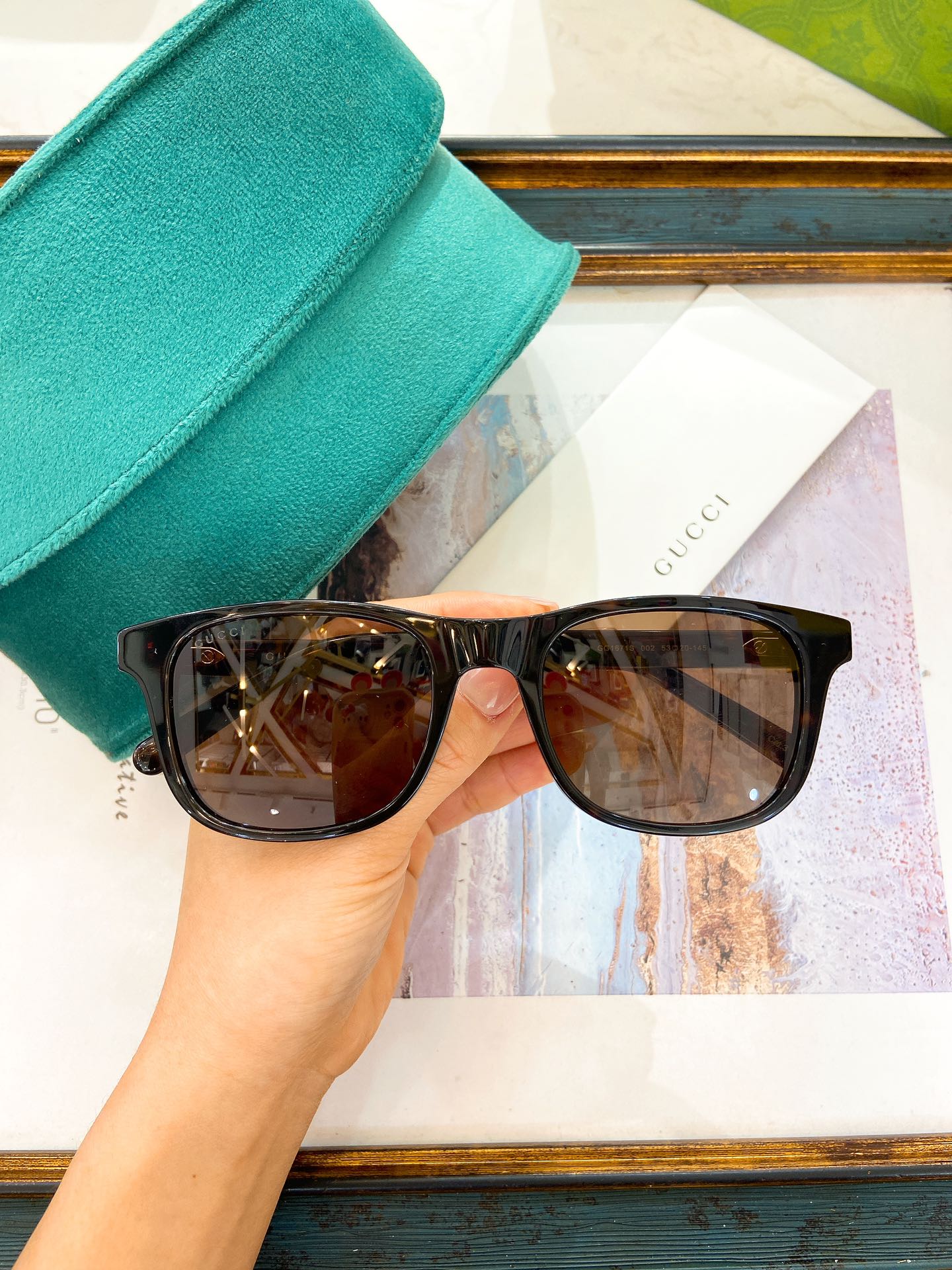 Gucci Square Tortoise - Effect Acetate Sunglasses with Brown Lenses (Model: GG5300S)