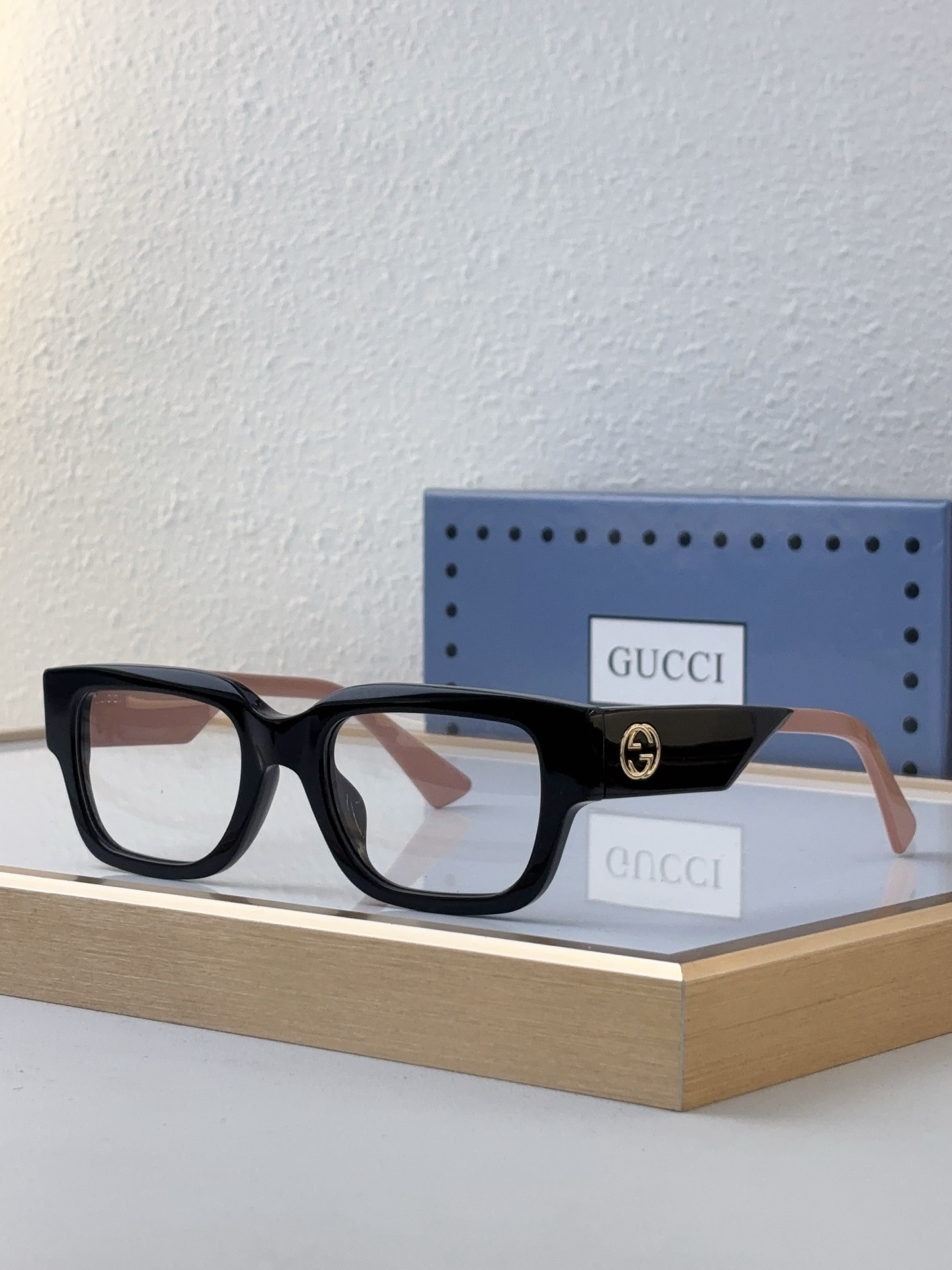 Gucci Square Acetate Optical Eyeglasses with Two - Tone Temples & Gold - Tone Double G Accents (Model: GG4600O)