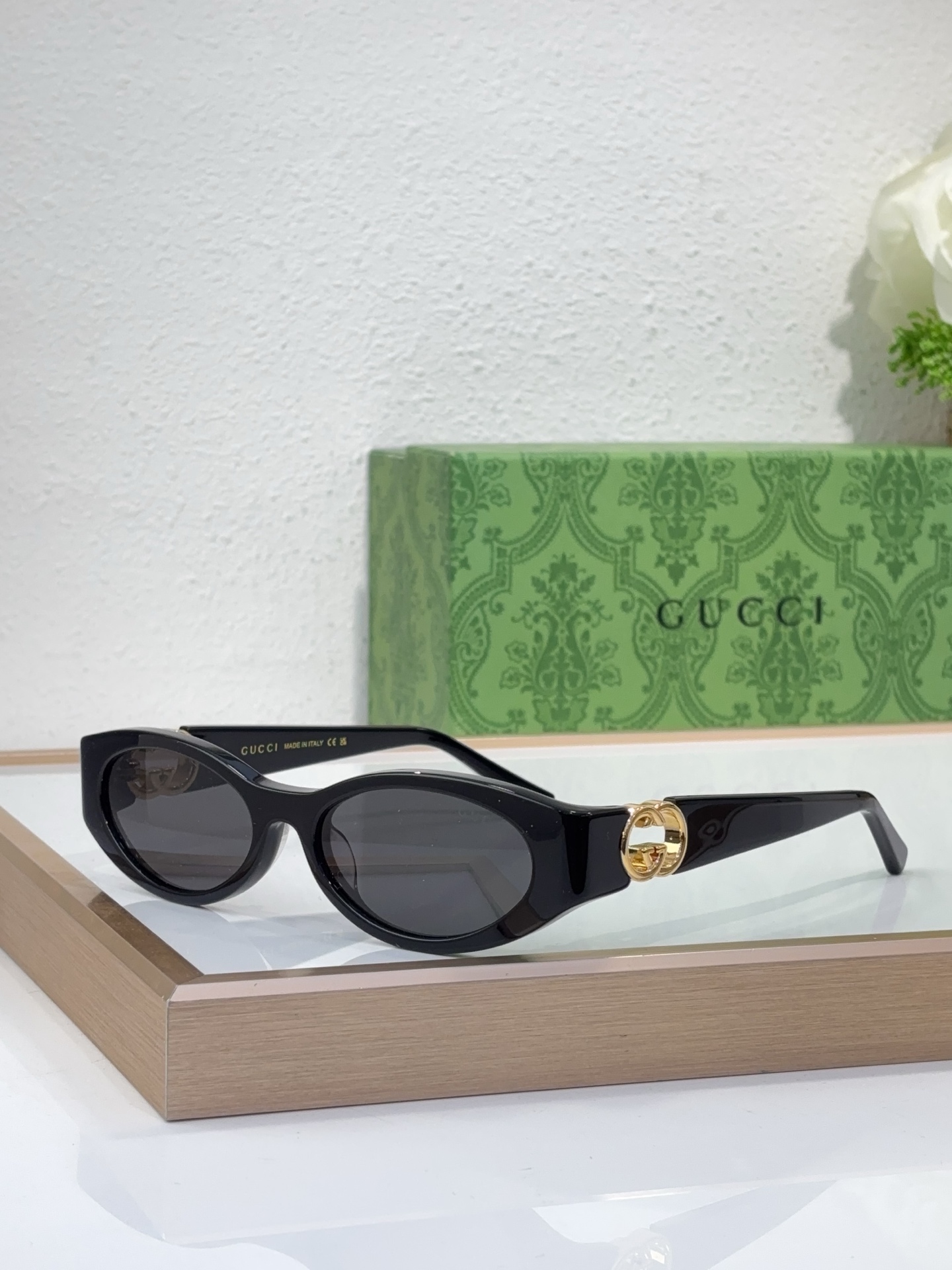 Gucci Oval Acetate Sunglasses with Gold - Tone Double G Accents (Model: GG3500S)