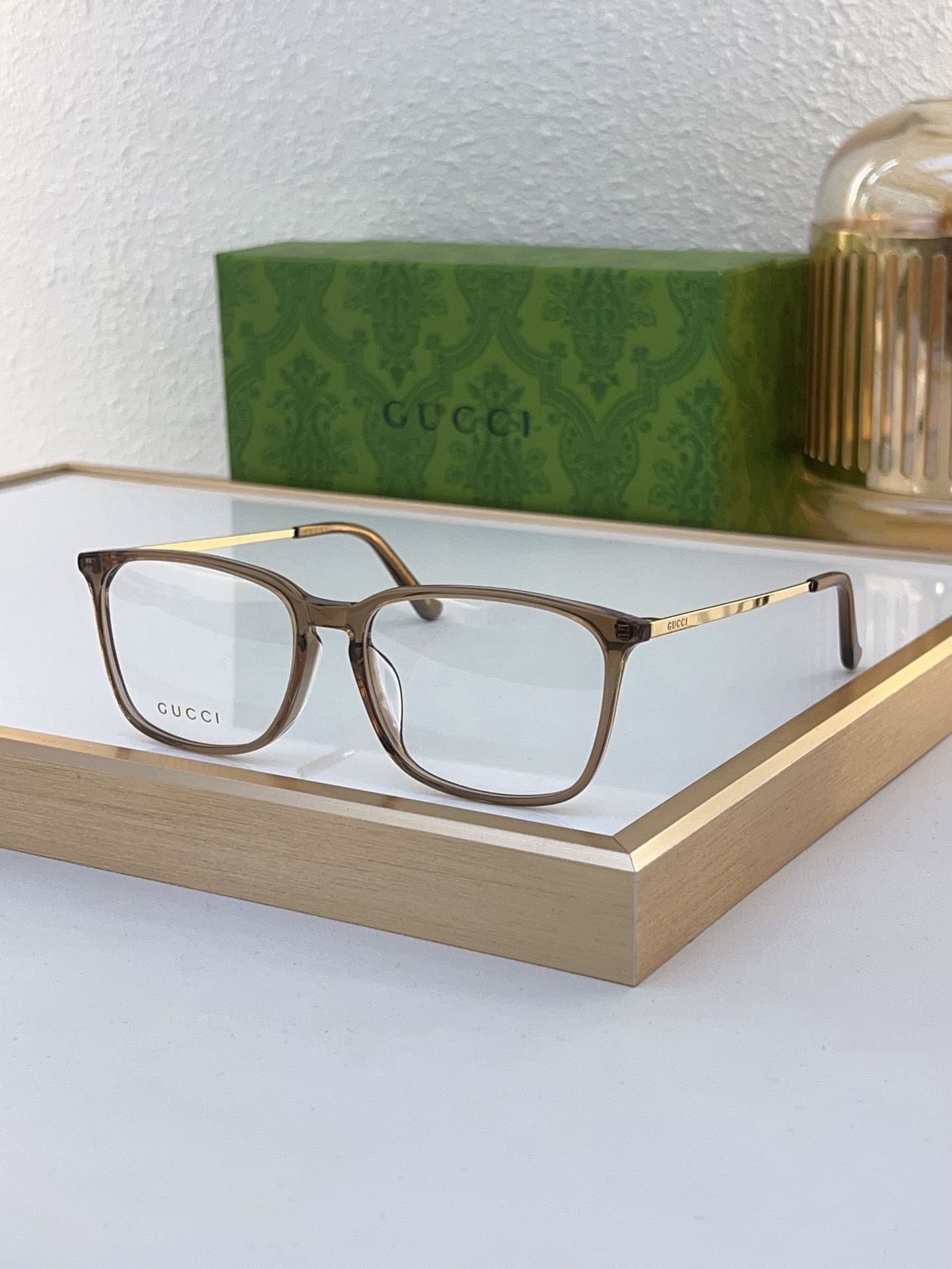 Gucci Rectangular Optical Eyeglasses with Brown Acetate Frame & Gold - Tone Metal Temples (Model: GG0950O)