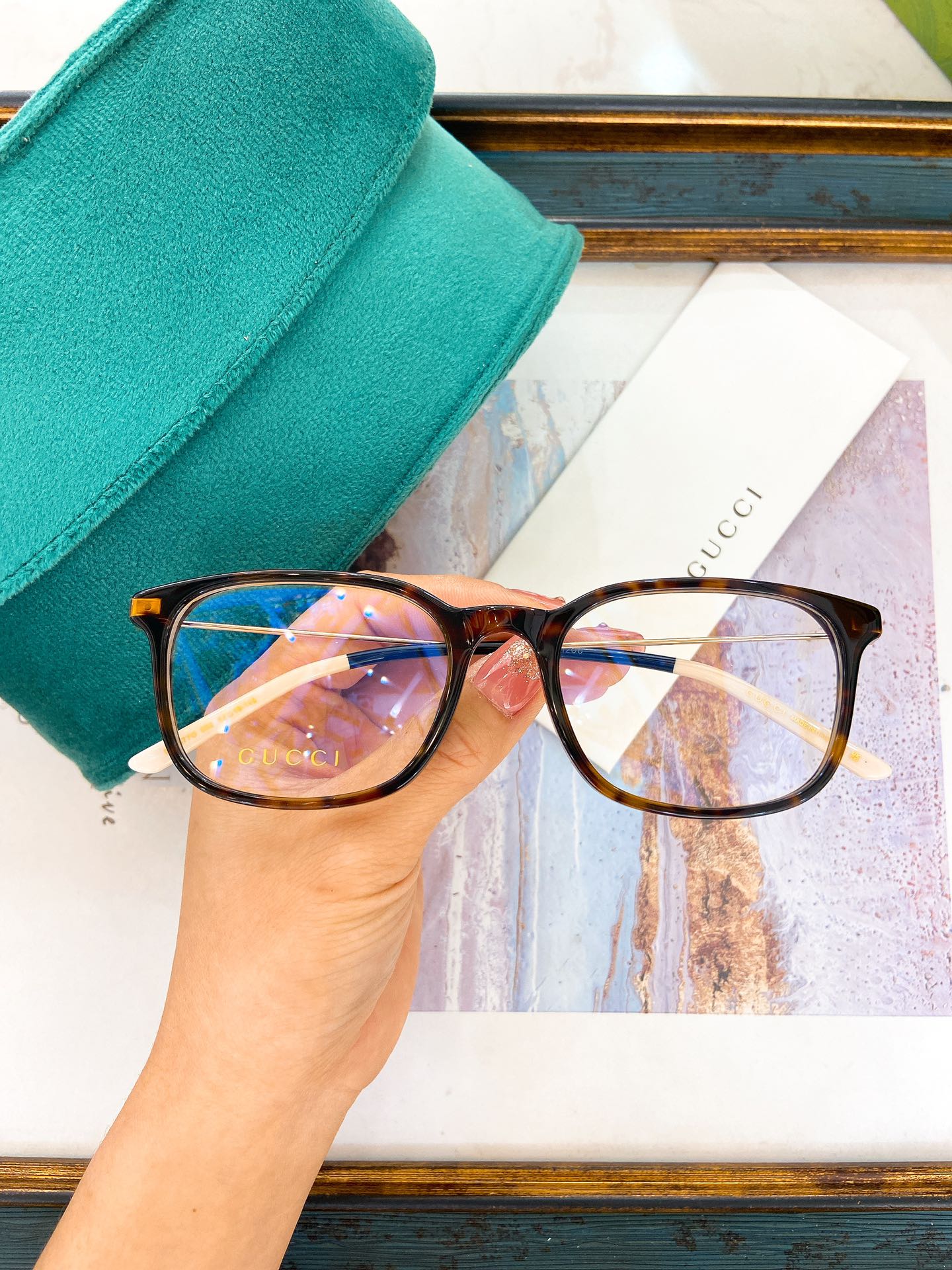 Gucci Square - Frame Optical Eyeglasses with Tortoiseshell Acetate & Blue - Light Blocking Lenses (Model: GG0880O)