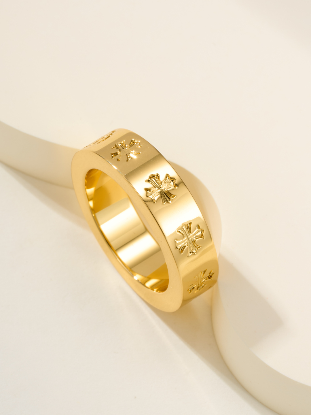 Chrome Hearts Gold - Plated 925 Silver Gothic Script & Cross Ring