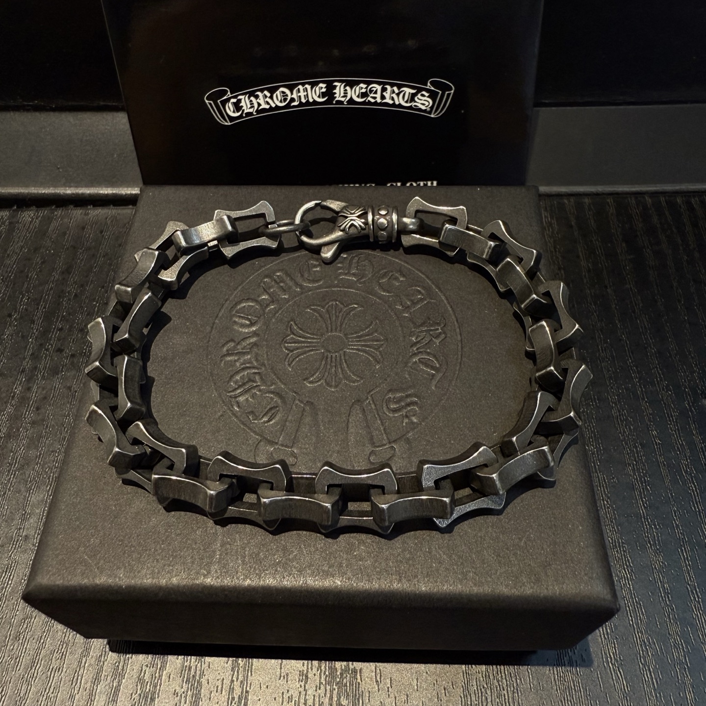 Chrome Hearts 925 Silver Geometric - Link Bracelet with Vintage Oxidized Finish