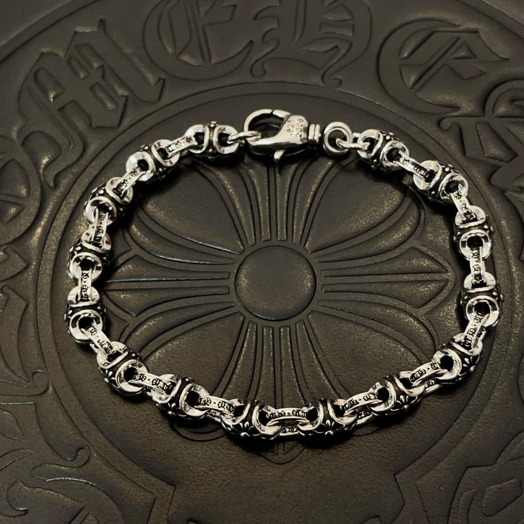 Chrome Hearts 925 Silver Engraved Link Bracelet