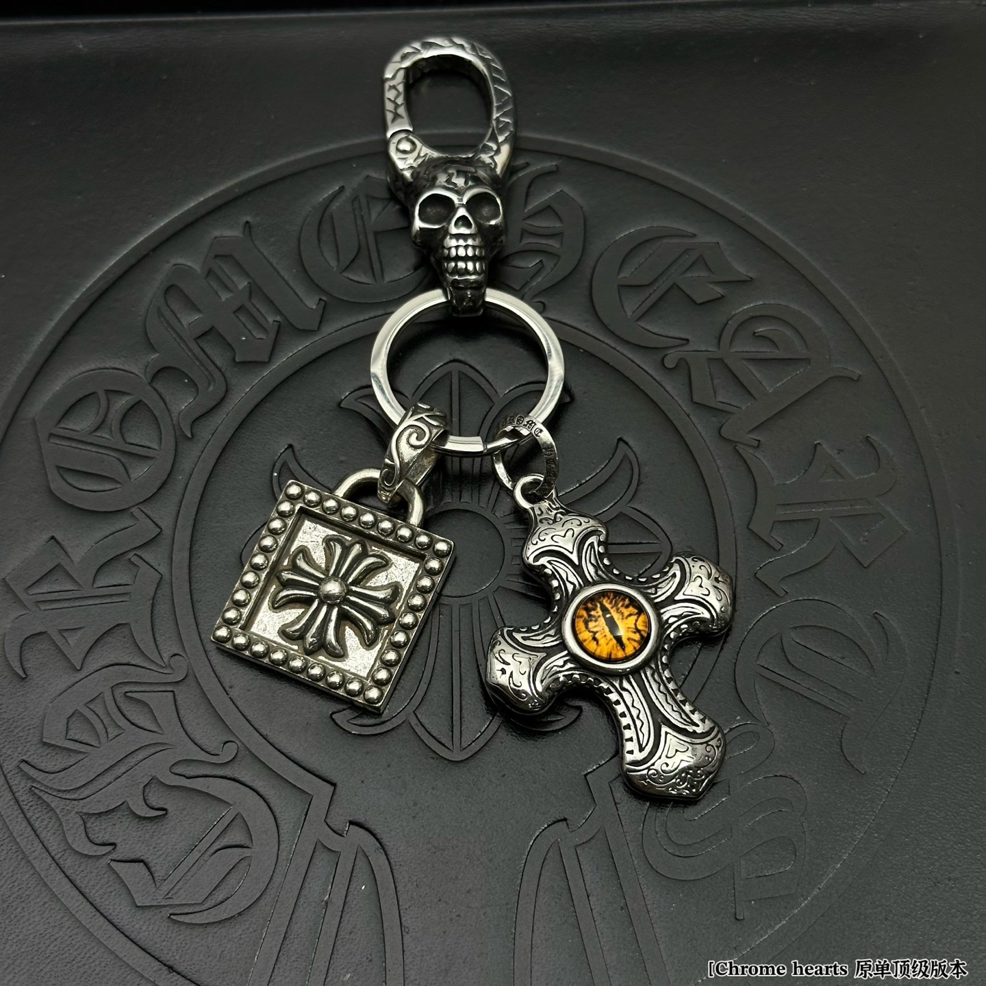 Chrome Hearts 925 Silver Skull - Clasp Square & Evil - Eye Cross Keychain