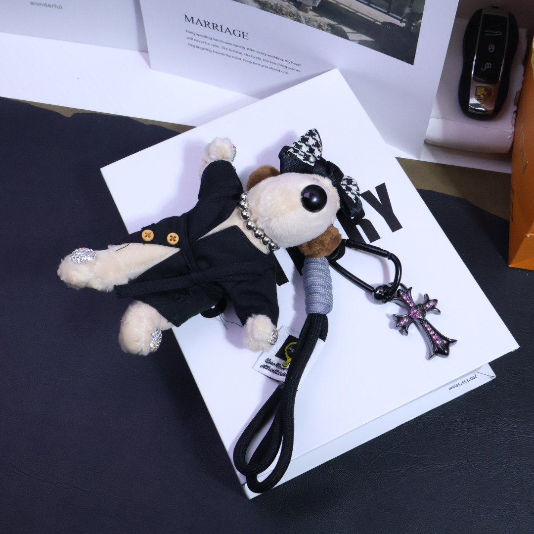 Chrome Hearts - Inspired Plush Dog & Cross Charm Keychain