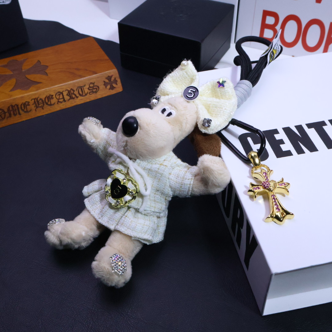 Chrome Hearts - Inspired Plush Dog & Cross Charm Keychain