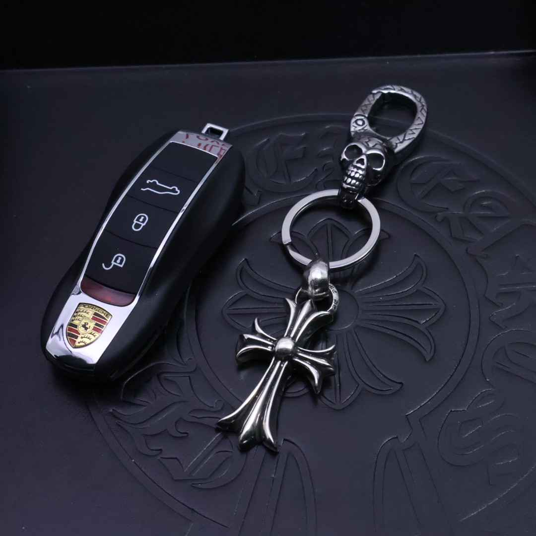Chrome Hearts 925 Silver Skull & Cross Keychain