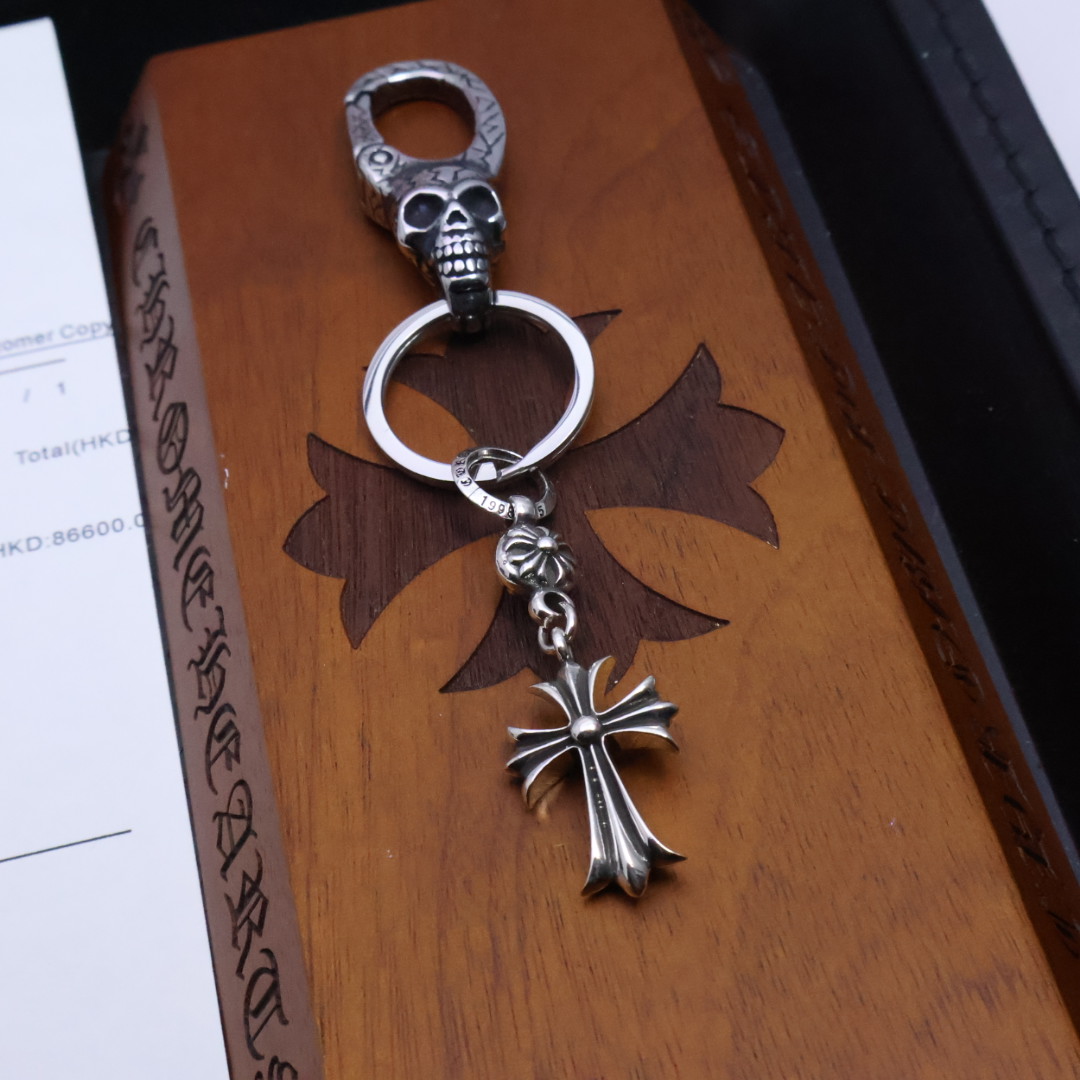 Chrome Hearts 925 Silver Skull & Cross Keychain