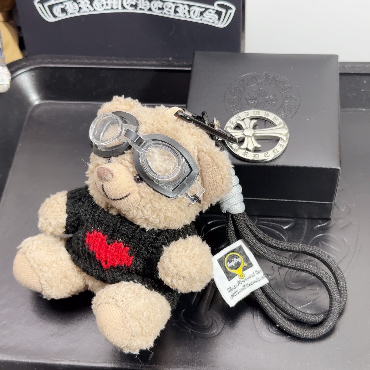 Chrome Hearts - Inspired Plush Bear Keychain with 925 Silver Cross Charm