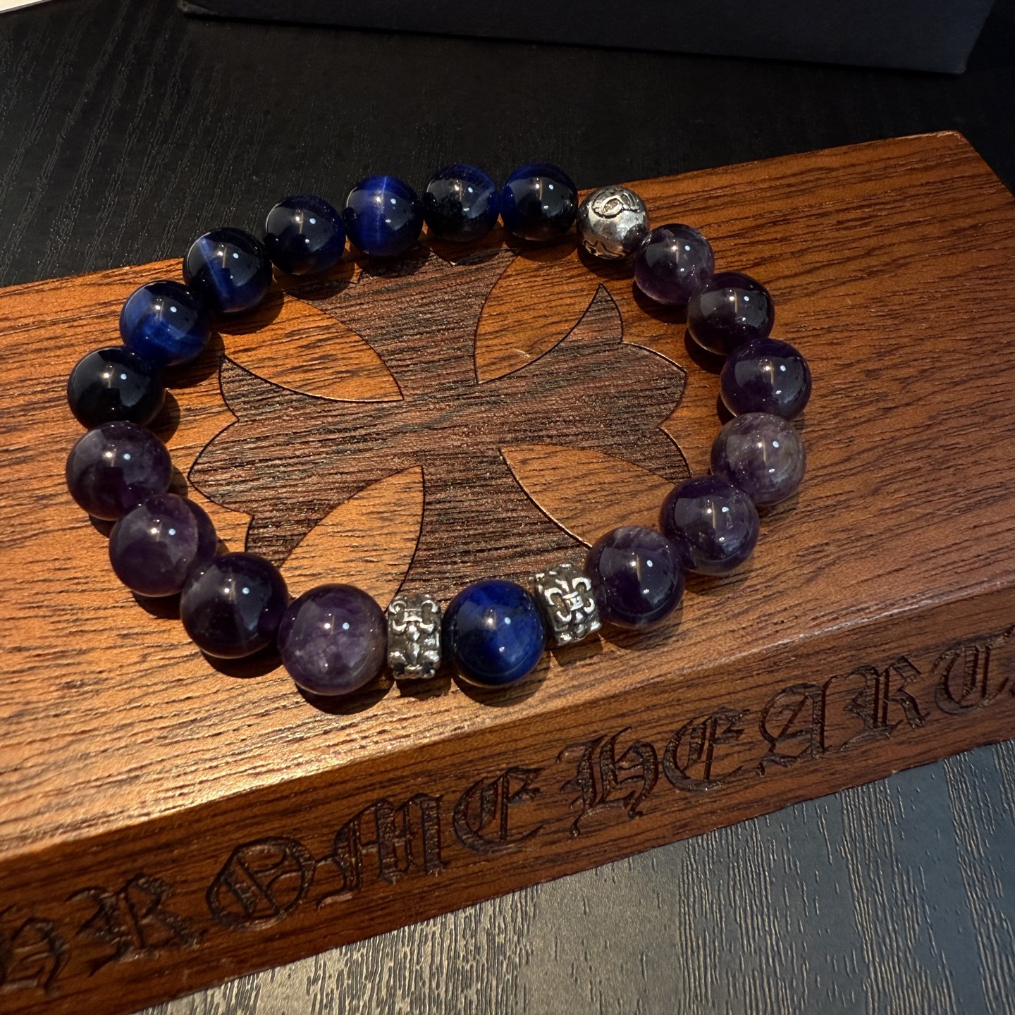 Chrome Hearts 925S Silver - Accented Amethyst & Blue Tiger's Eye Bracelet CH - SAABTB411