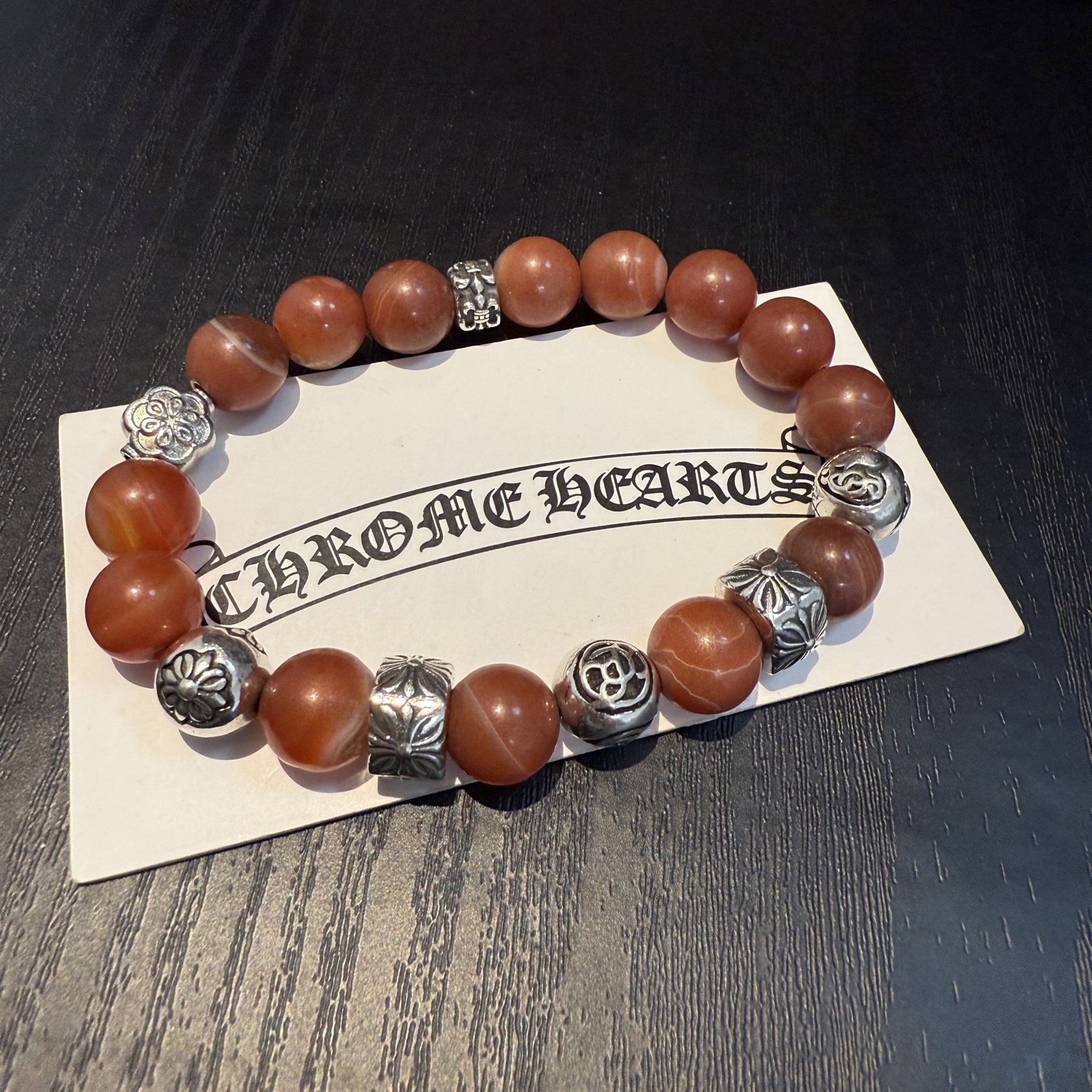 Chrome Hearts 925S Silver - Accented Carnelian Bead Bracelet CH - SACB410