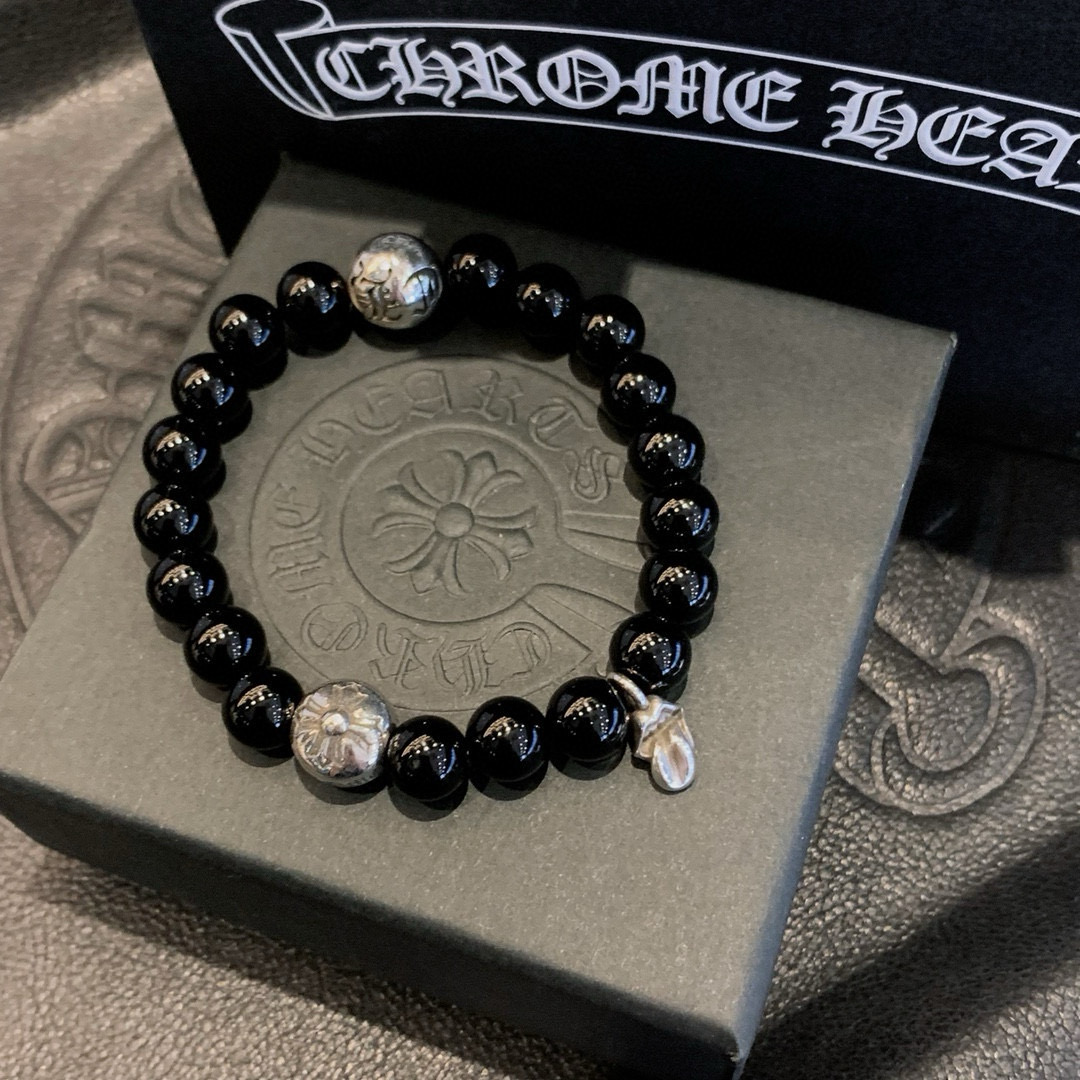 Chrome Hearts 925S Silver - Accented Onyx Bead Bracelet CH - SAOBB370