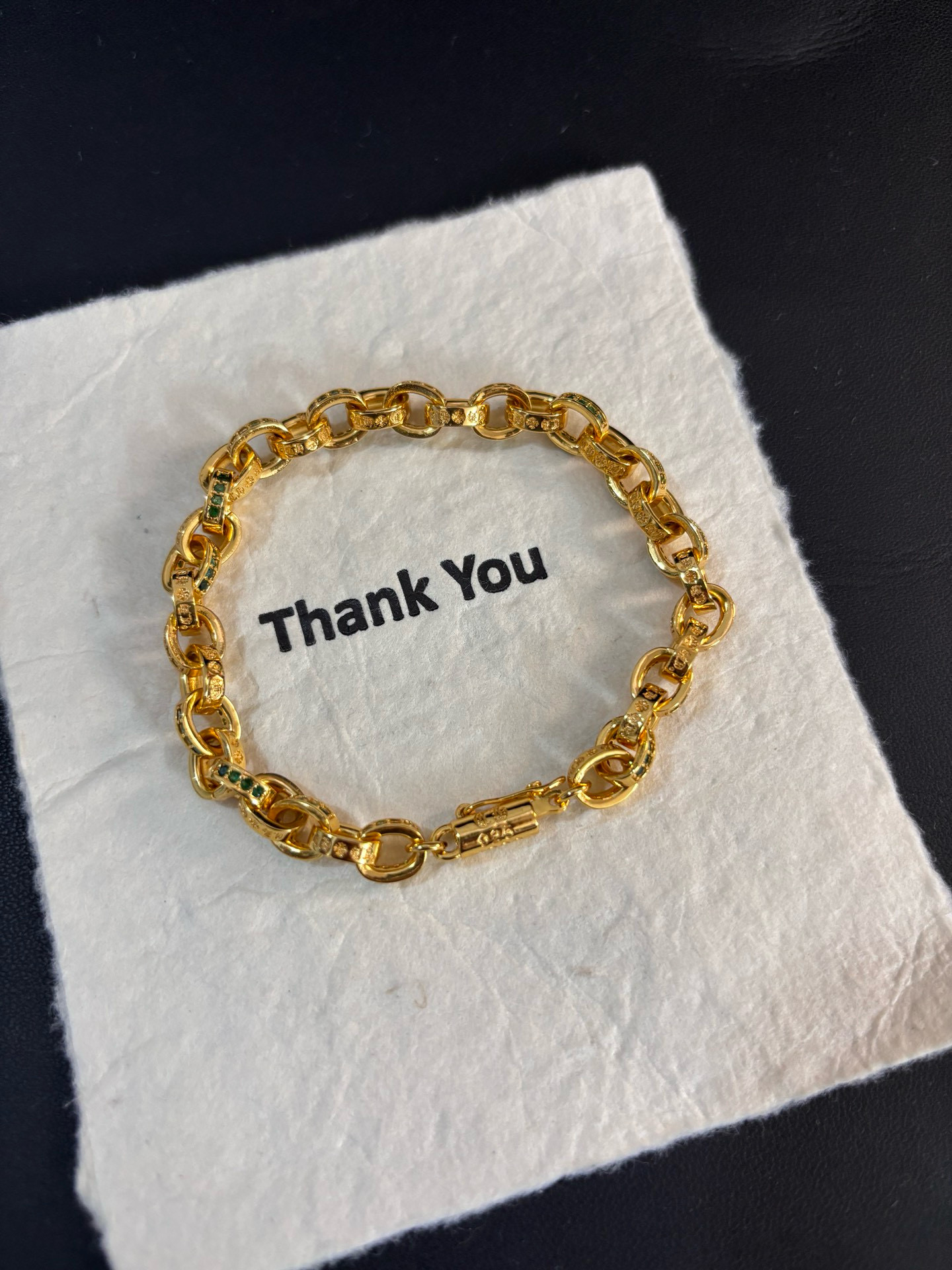 Chrome Hearts Gold - Plated Chain Bracelet with Green Accents CH - GPCBG345