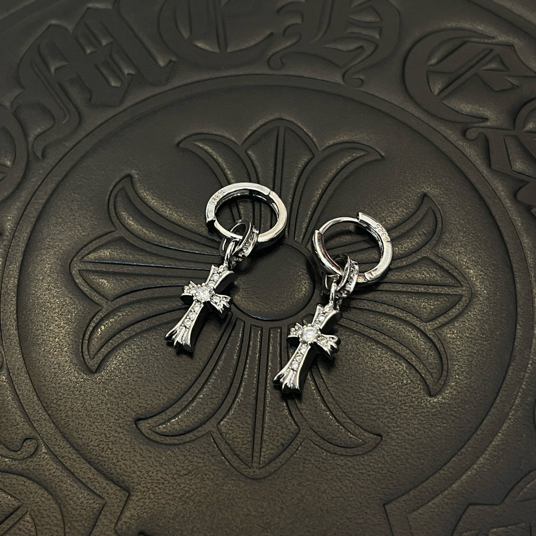 Chrome Hearts Crystal - Cross Drop Huggie Earrings CH - CC DHE326