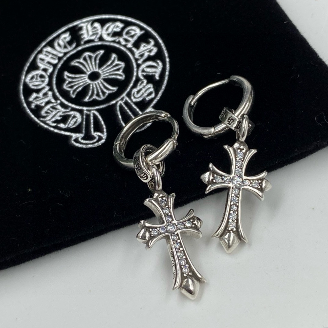 Chrome Hearts Crystal - Embellished Cross Drop Earrings (2 - Size Set) CH - CE CDE312