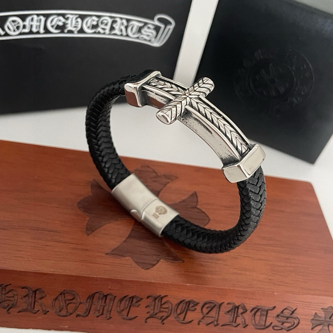 Chrome Hearts Cross - Embellished Leather Bracelet CH - CELB301