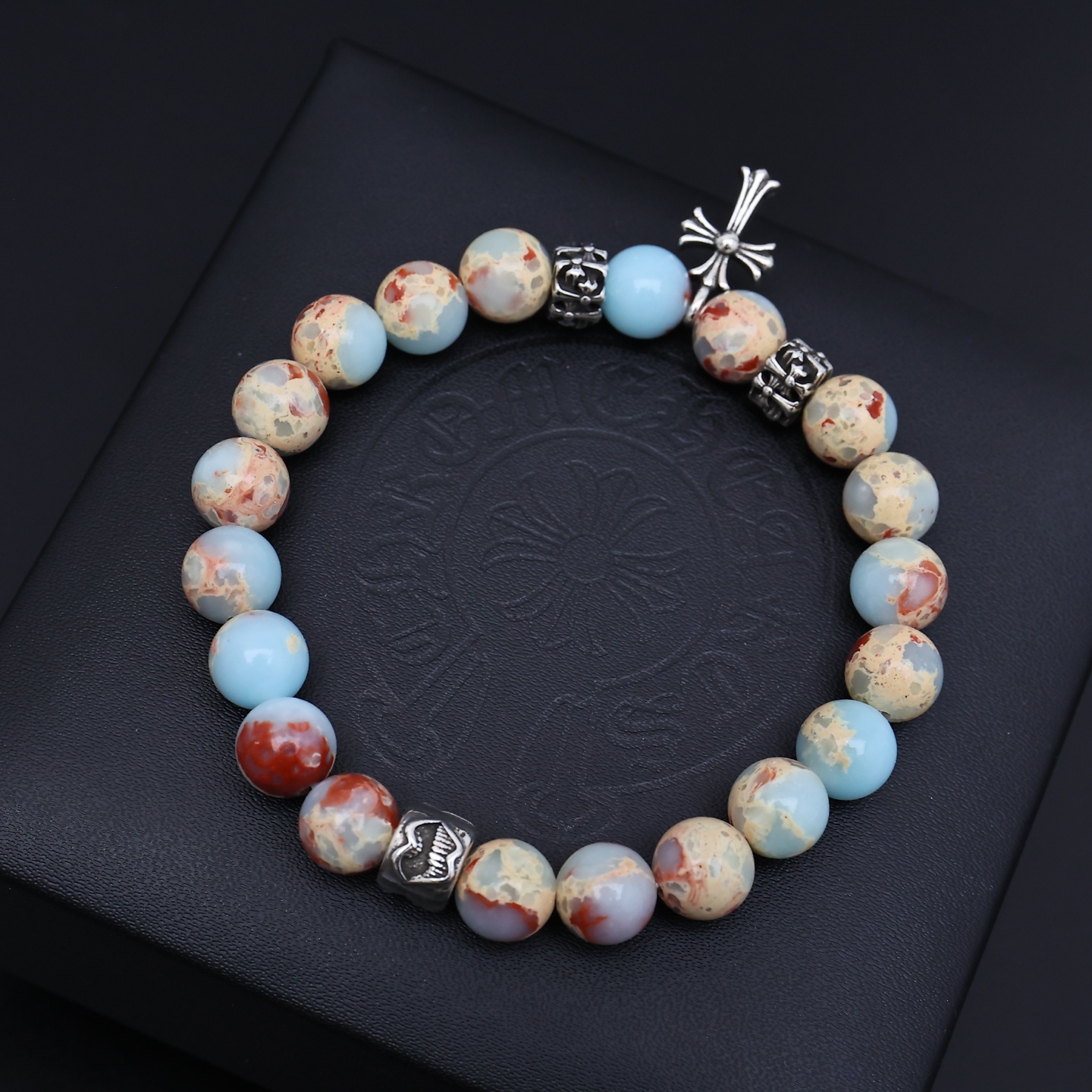 Chrome Hearts Gemstone Beaded Bracelet Set with Cross Charms CH - GBBSCC275