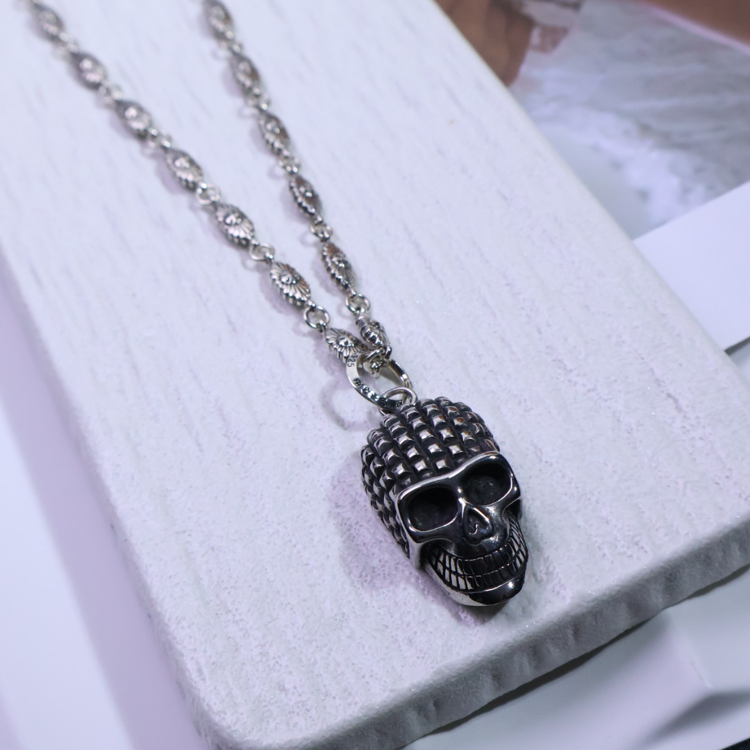 Chrome Hearts Buddha Skull Pendant Necklace - Silver Chain CH - BSPN194