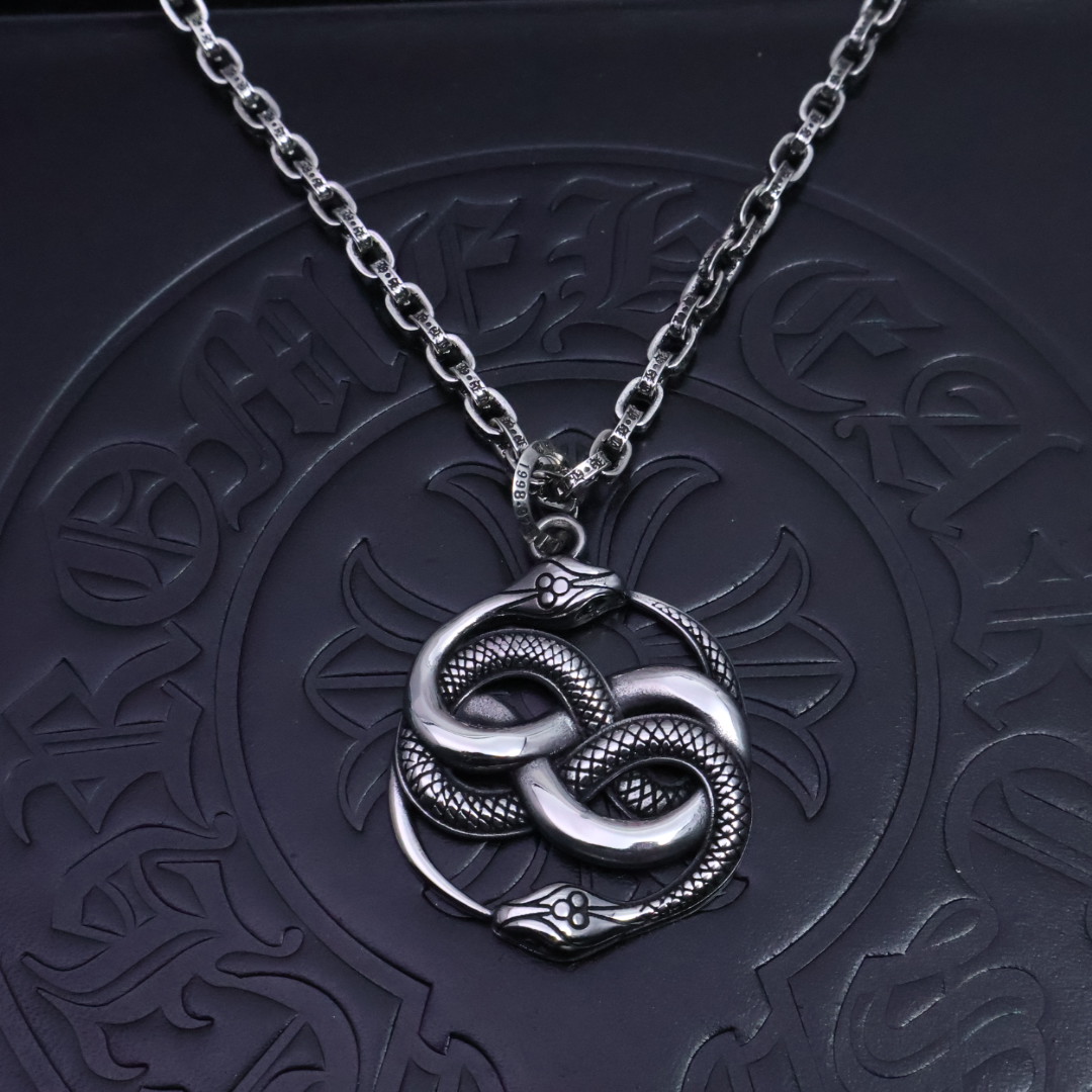 Chrome Hearts Intertwined Snakes Pendant Necklace - Silver - Tone Chain CH - ISPN164