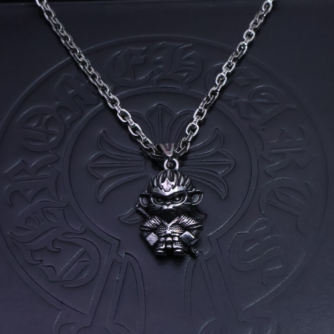 Chrome Hearts Monkey Warrior Pendant Necklace - Silver - Tone Chain CH - MWPN163
