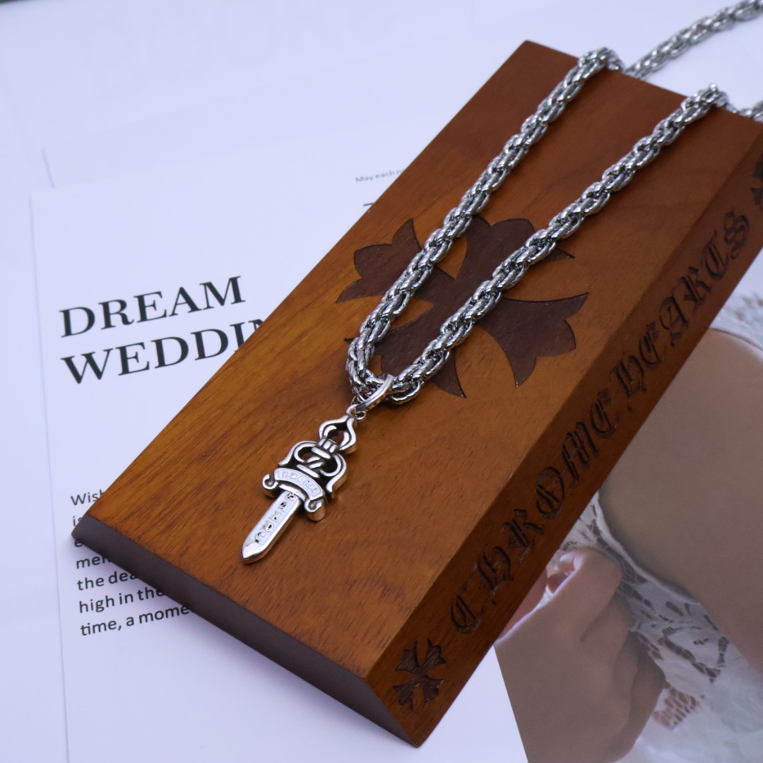 Chrome Hearts Sword Pendant Necklace - 925S Silver Rope Chain CH - SP104