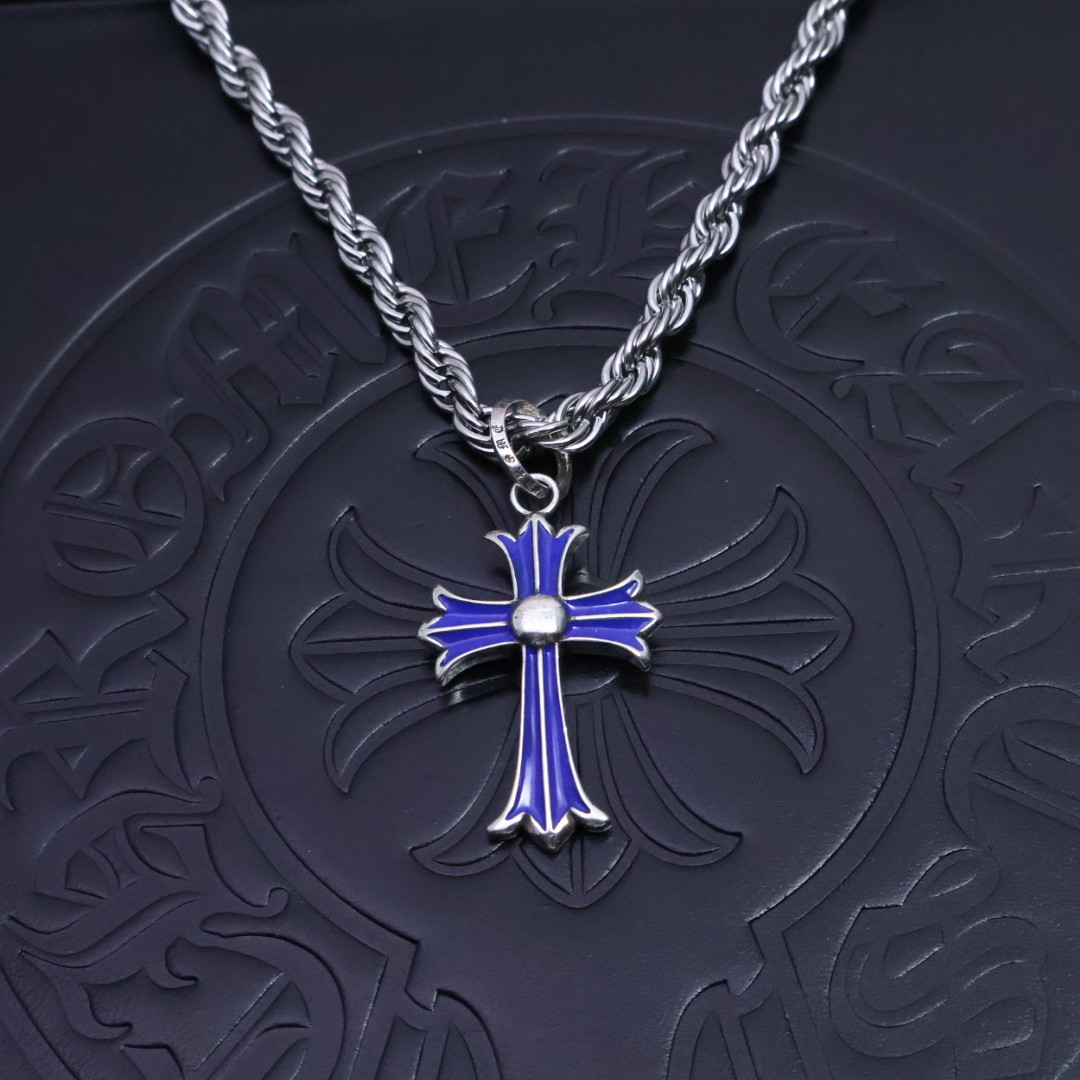 Chrome Hearts Enamel - Inlaid Cross Pendant Necklace - 925S Silver Rope - Chain Jewelry CH - EICP85