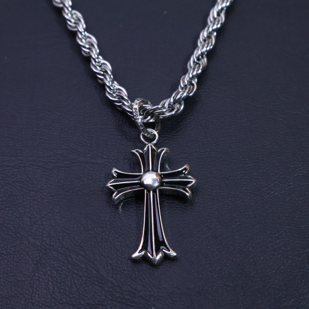 Chrome Hearts Enamel - Inlaid Cross Pendant Necklace - 925S Silver Rope - Chain Jewelry CH - EICP83