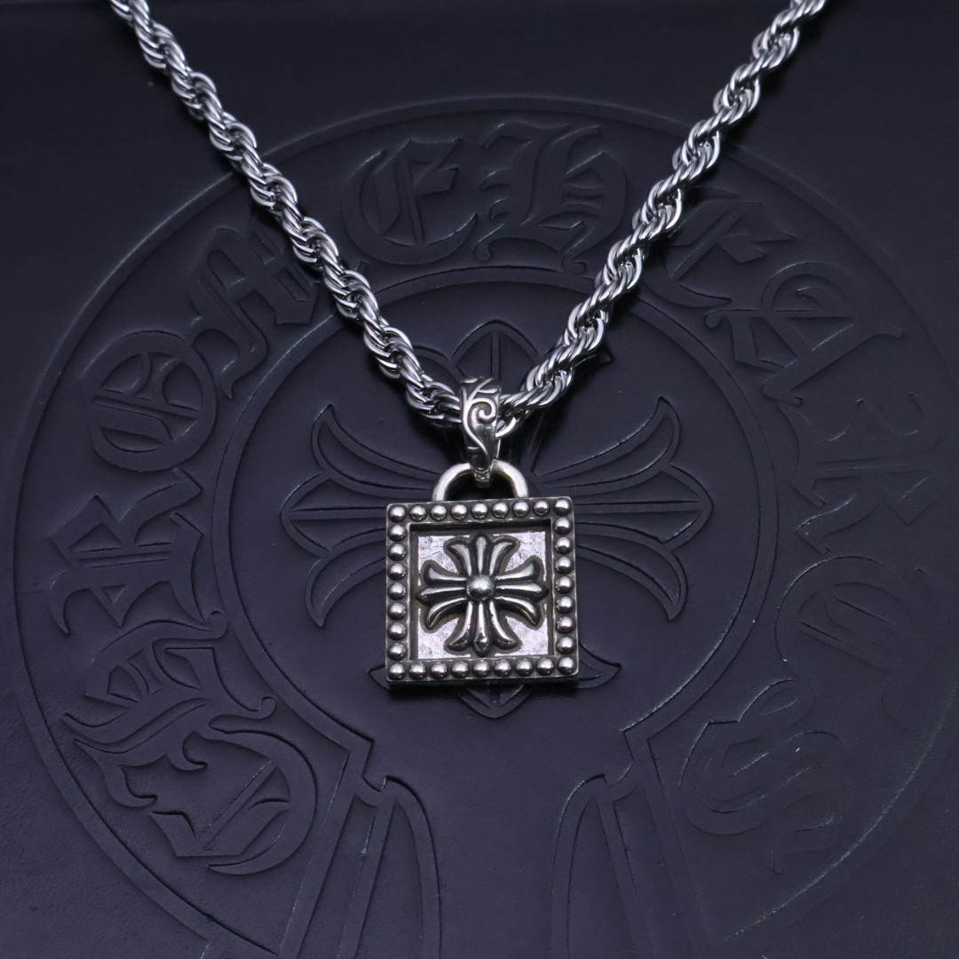 Chrome Hearts Square Cross Pendant Necklace - 925S Silver Rope - Chain Jewelry CH - SCP73