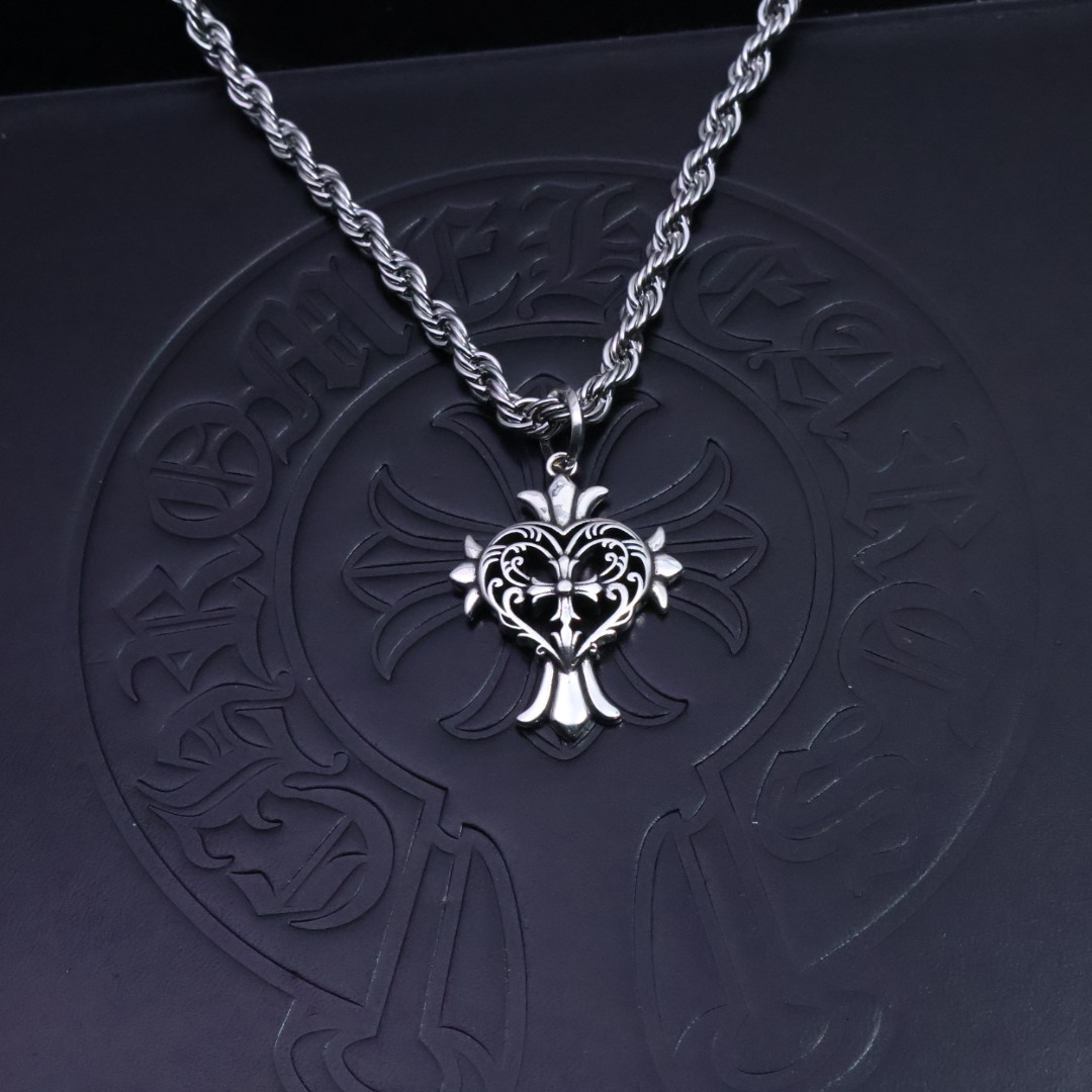 Chrome Hearts Filigree Heart - Cross Pendant Necklace - 925S Silver Rope - Chain Jewelry CH - FHC65