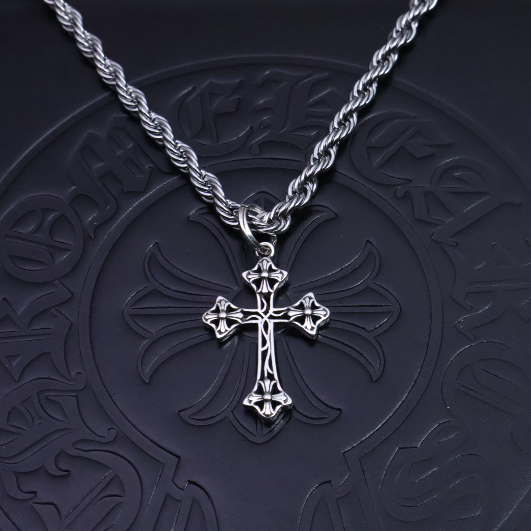 Chrome Hearts Filigree Cross Pendant Necklace - 925S Silver Rope - Chain Jewelry CH - FC62