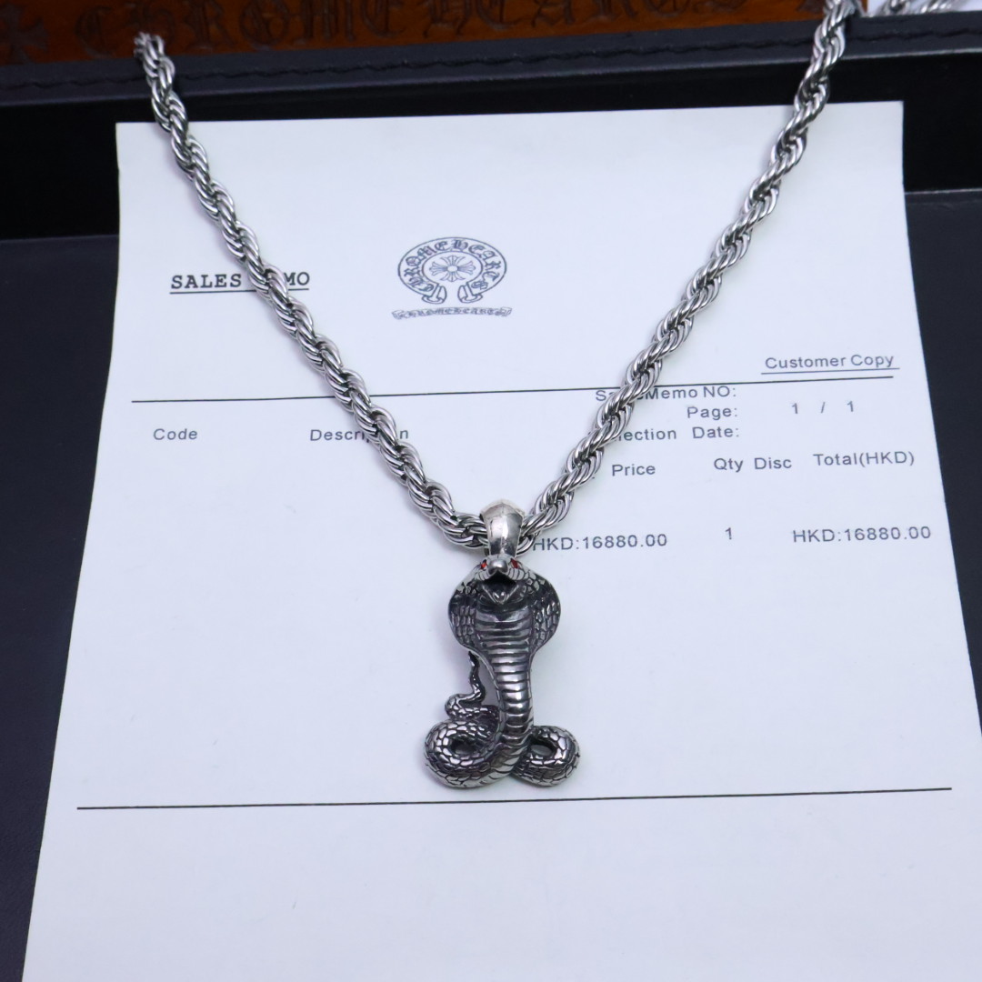 Chrome Hearts Cobra - Shaped Pendant Necklace - 925S Silver Rope - Chain Jewelry CH - CSP60